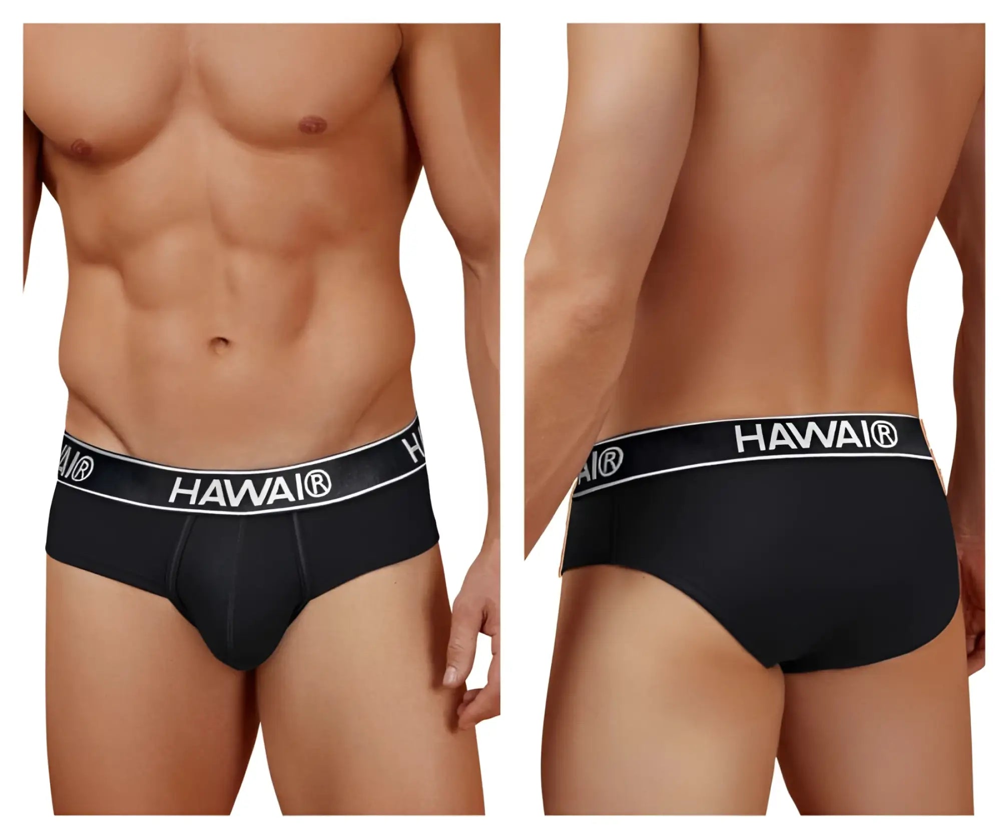 Black hawai® cotton blend briefs in black featuring a white elastic waistband with the brand logo visible