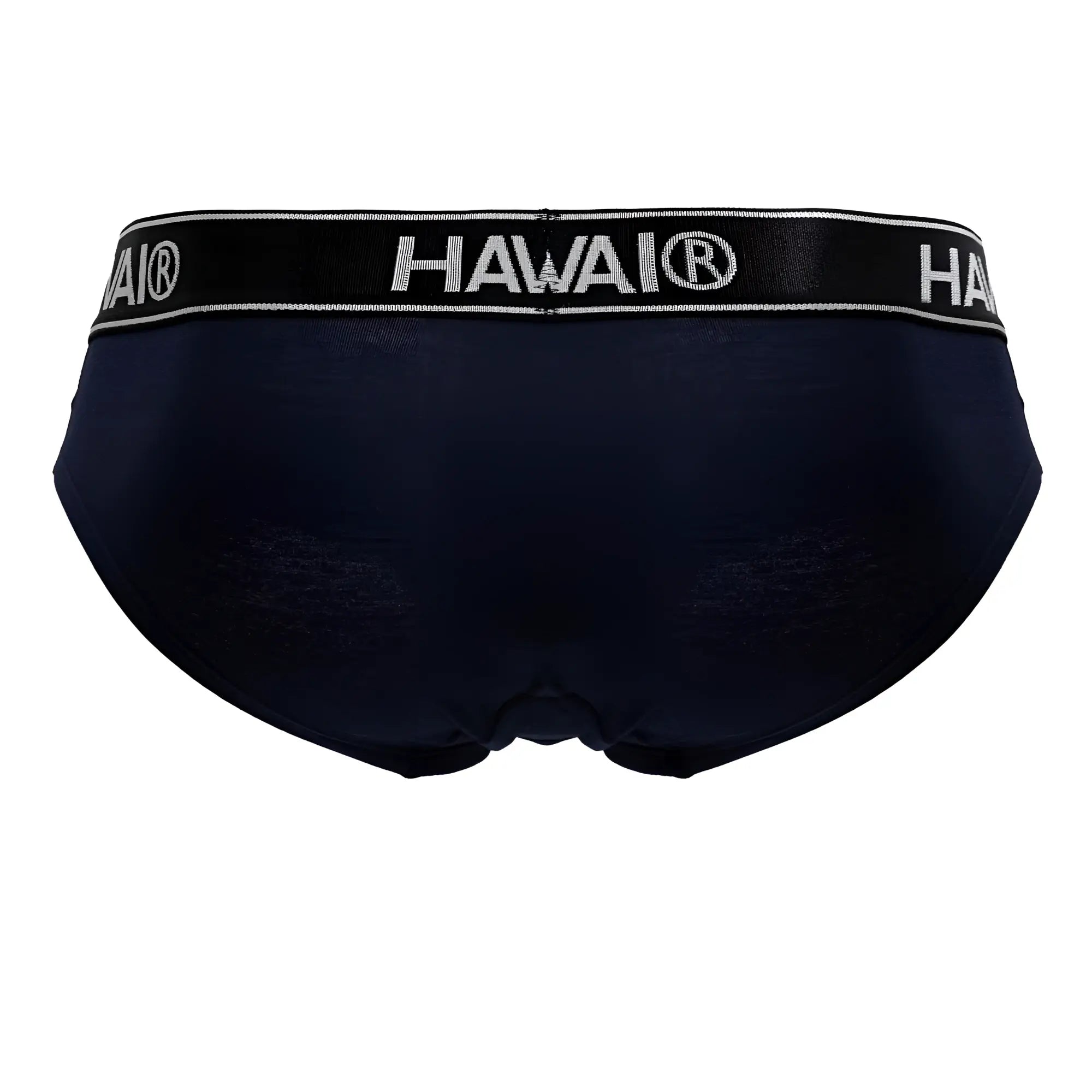 Navy blue Hawai® cotton blend briefs with black elastic waistband featuring white lettering model HAWAIR 41962