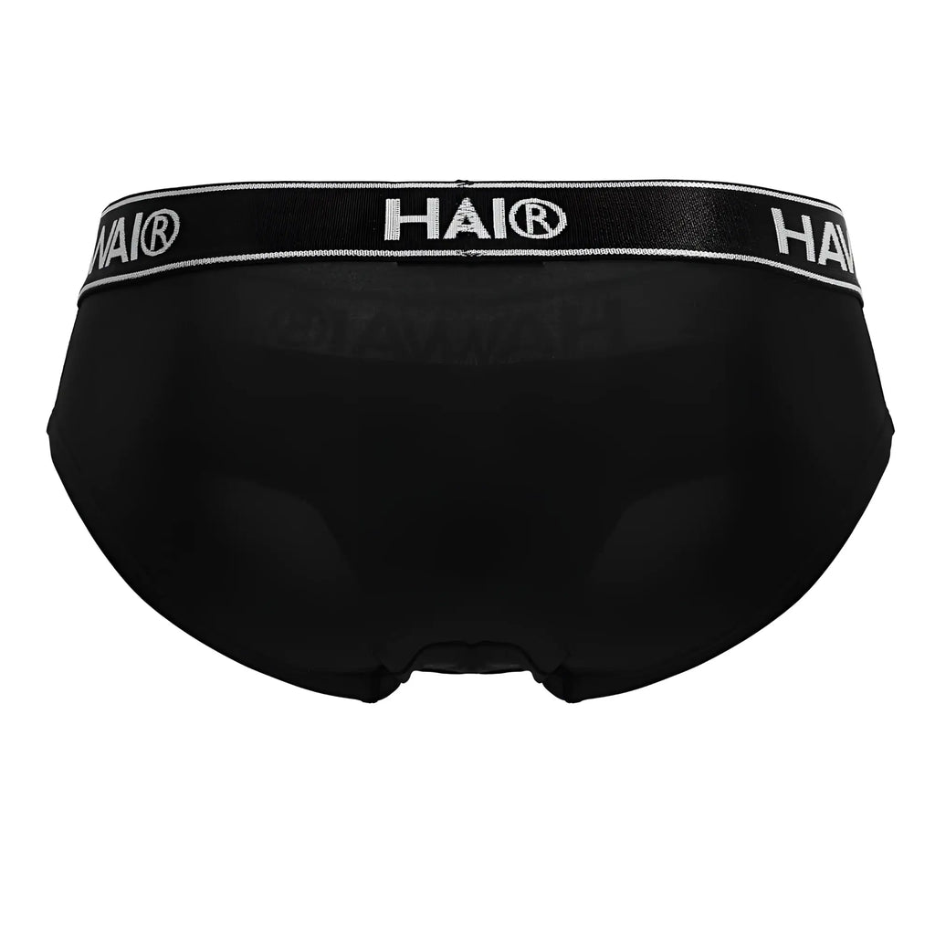 Black HAIWAIR 41963 microfiber briefs with a white logo band showcasing front view design and comfortable fit