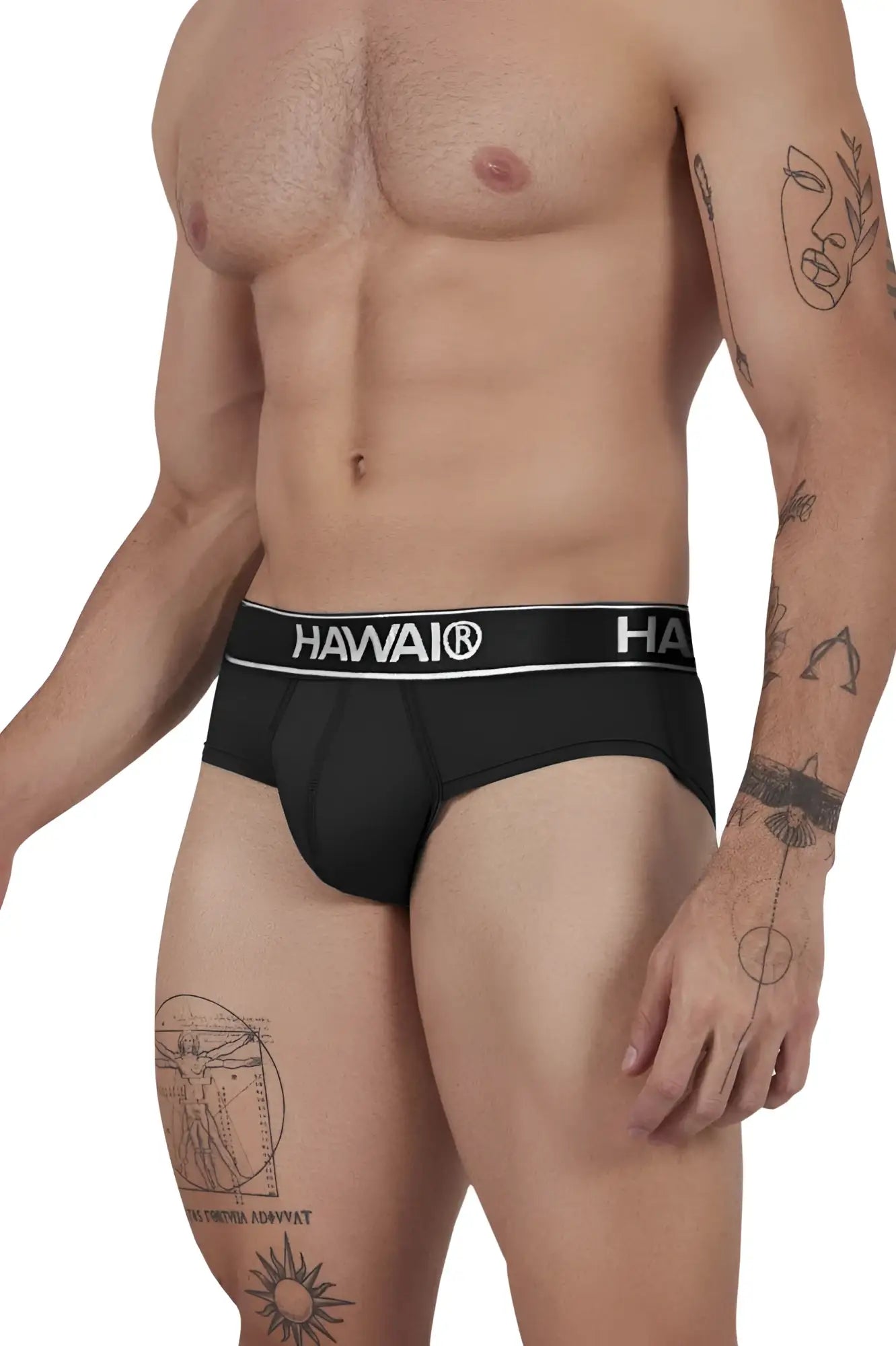 Black havai® mens microfiber briefs with a white logo band in model hawair 41963 microfiber briefs color black