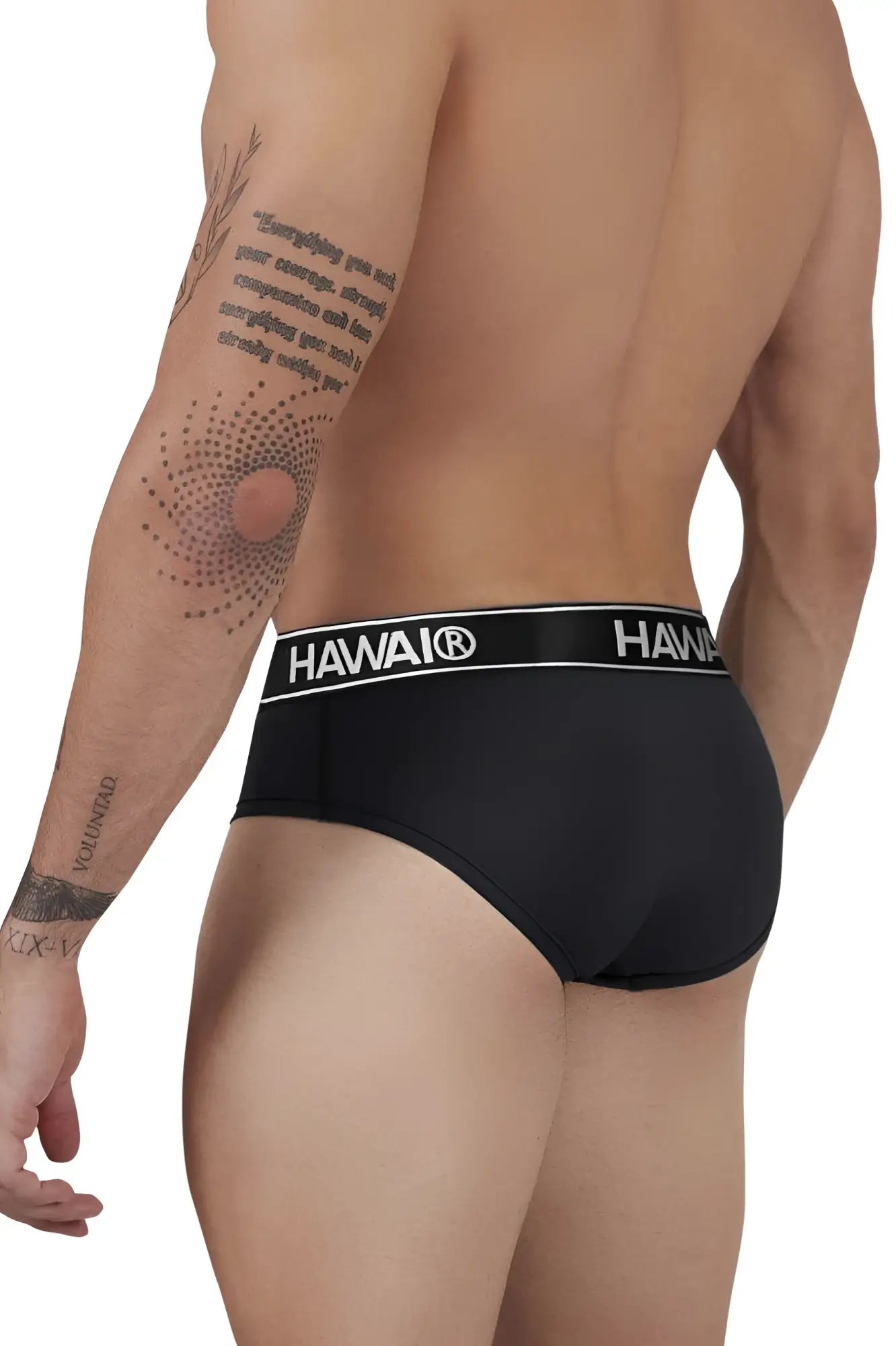 Black havaianas men’s microfiber briefs with white elastic waistband featuring bold black brand name hawair 41963 model
