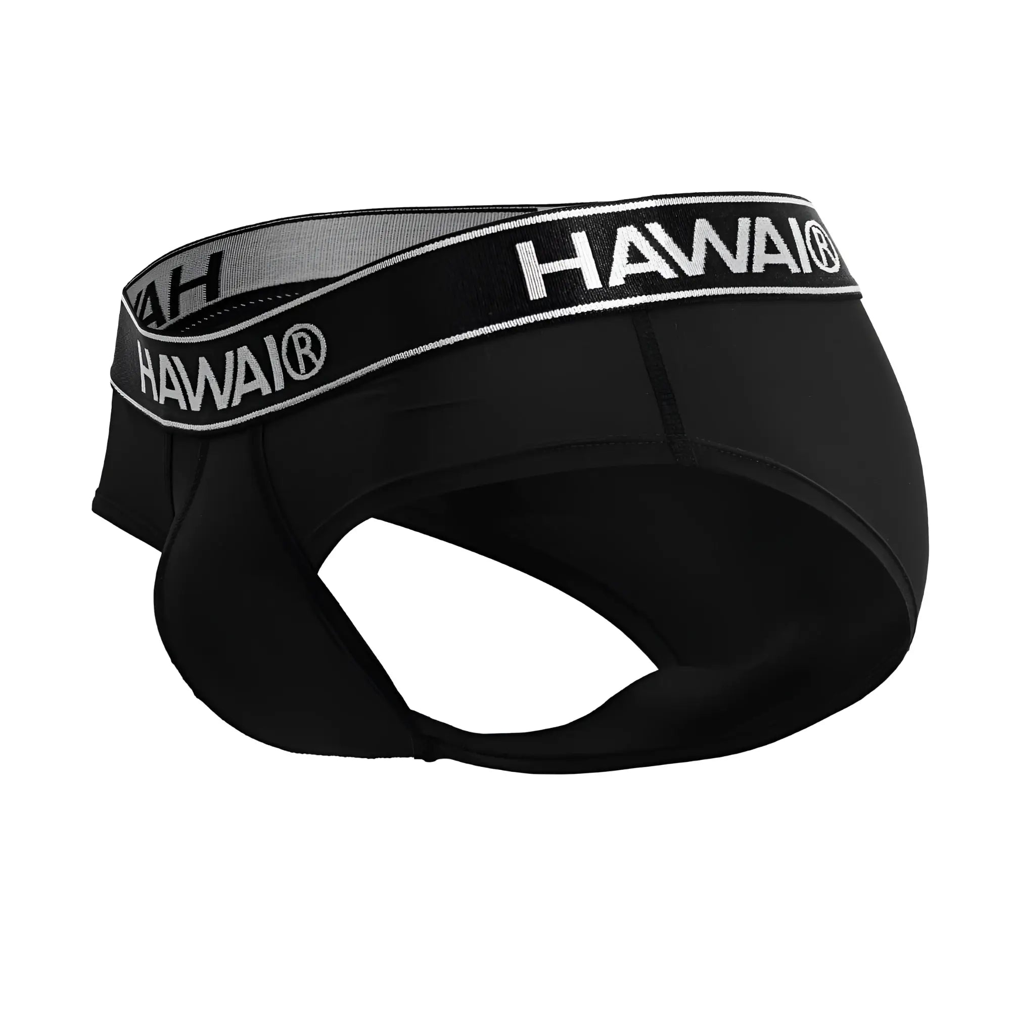 Black hawai® hawair 41963 microfiber briefs in black with gray and white elastic waistband featuring bold logo