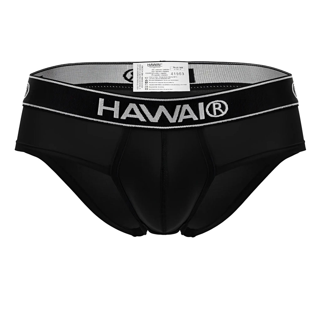 Black hawai® hawair 41963 microfiber briefs in black with sleek form-fitting design and silver-trimmed waistband