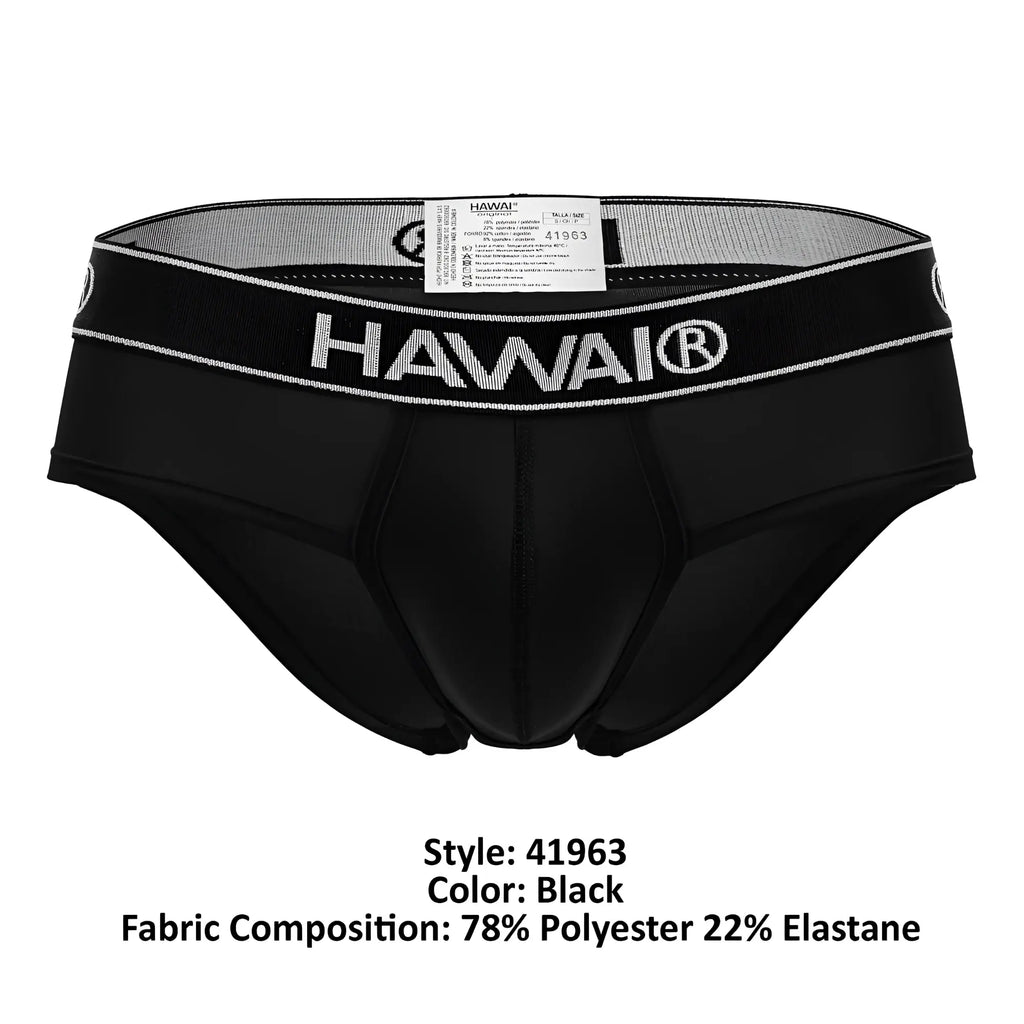 Black hawai® hawair 41963 microfiber briefs in black with sleek form-fitting design and white stitching on waistband