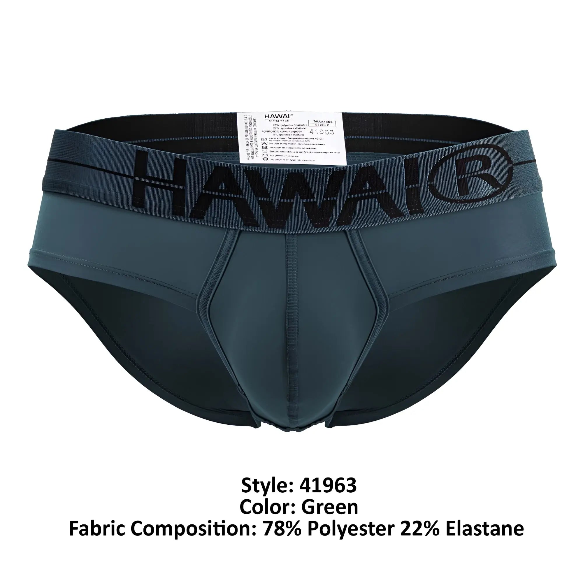 Dark green hawai briefs made of 78% polyester 22% elastane microfiber for comfortable everyday wear