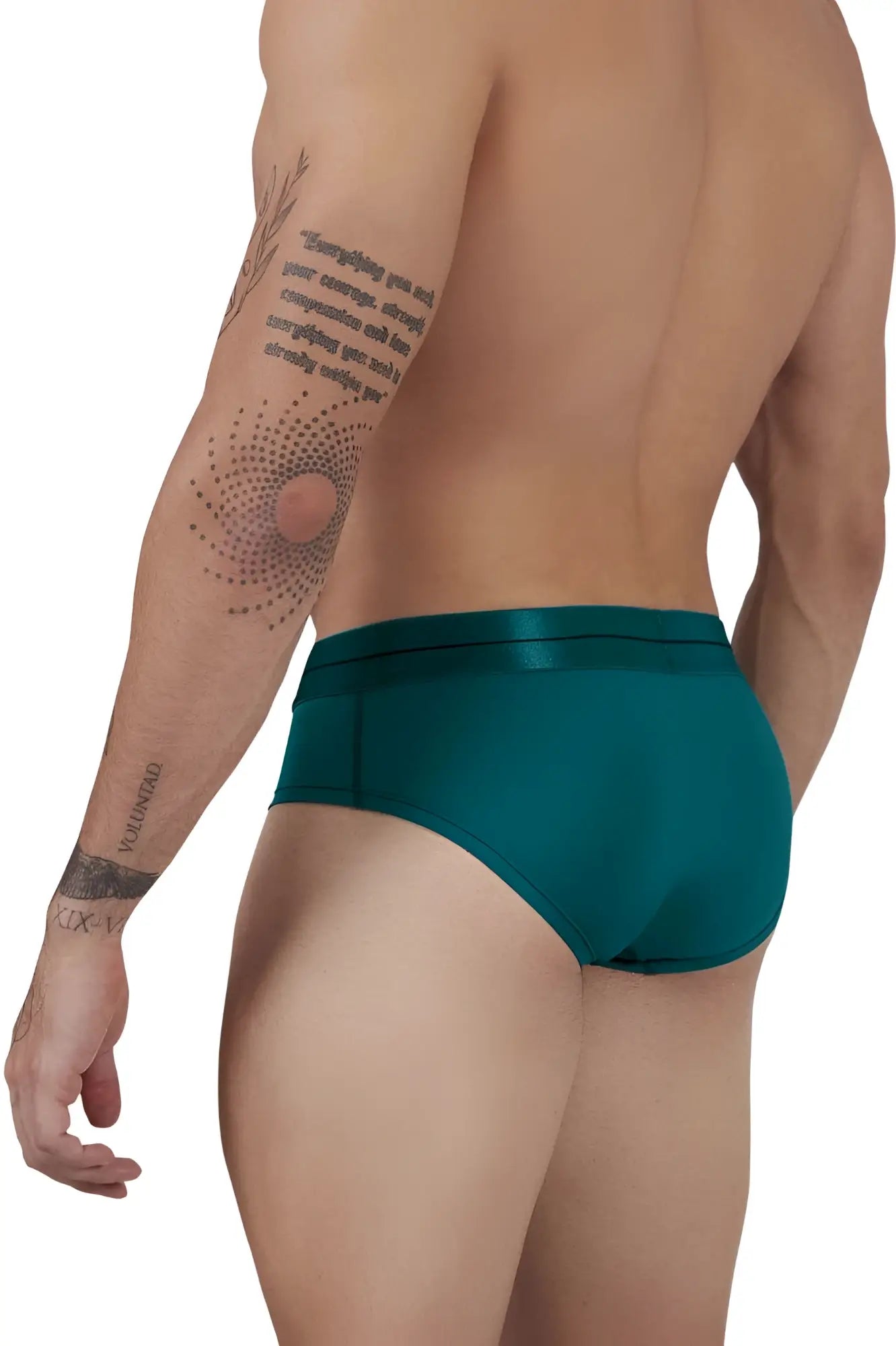 Teal satin microfiber briefs with a smooth glossy finish and sleek form-fitting design by hawair 41963 green