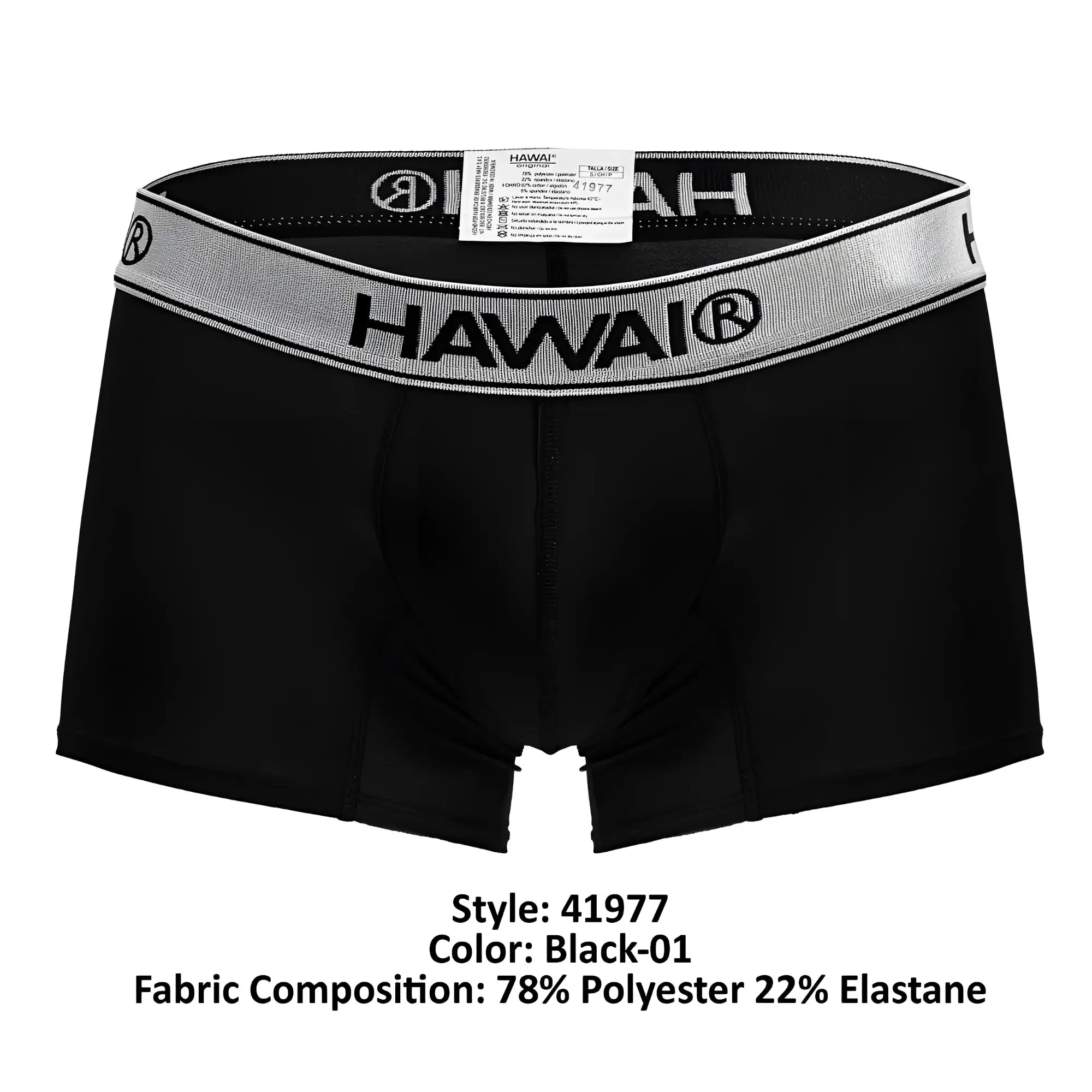 Black hawaii brand microfiber boxer briefs in black with a silver-striped elastic waistband for comfortable wear