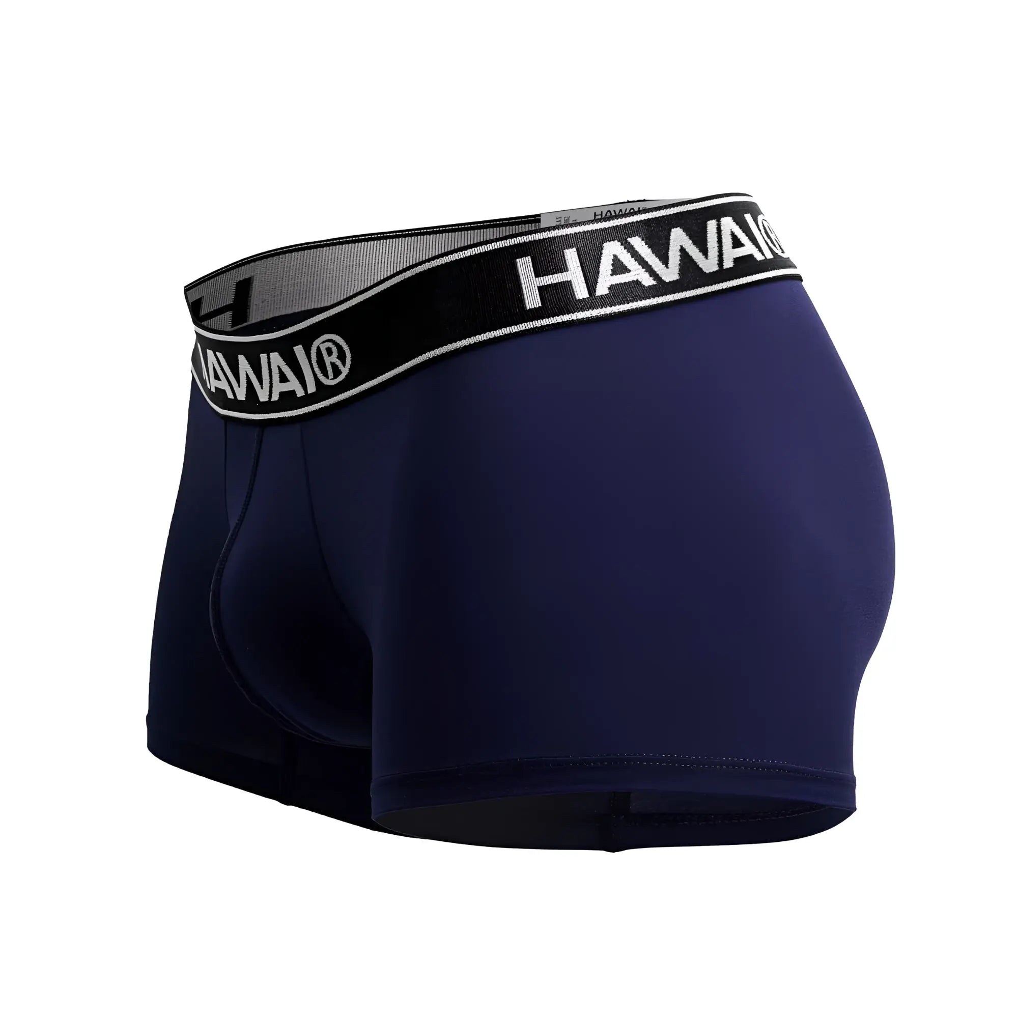 Navy blue hawai men’s microfiber boxer briefs with black and white elastic waistband model hawair 41977
