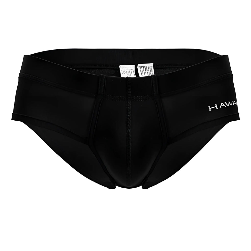 Black hawaiian hawair 42241 microfiber briefs in black with smooth form fitting fabric and subtle white stitching details