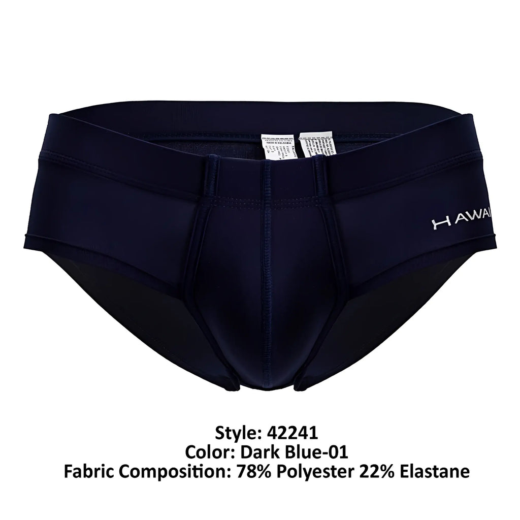 Dark blue hawaair 42241 microfiber briefs for men with subtle hawaii logo made from 78 polyester 22 elastane