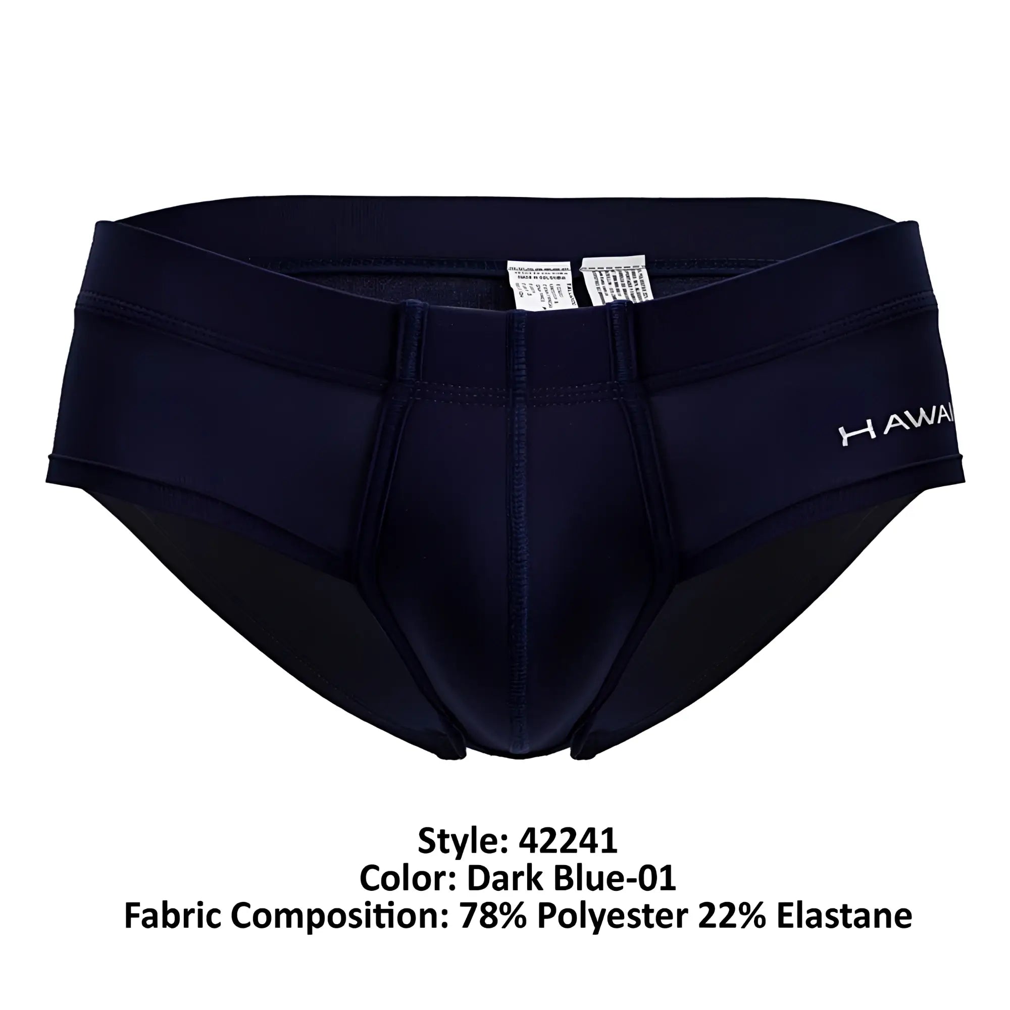 Dark blue hawaair 42241 microfiber briefs for men with subtle hawaii logo made from 78 polyester 22 elastane