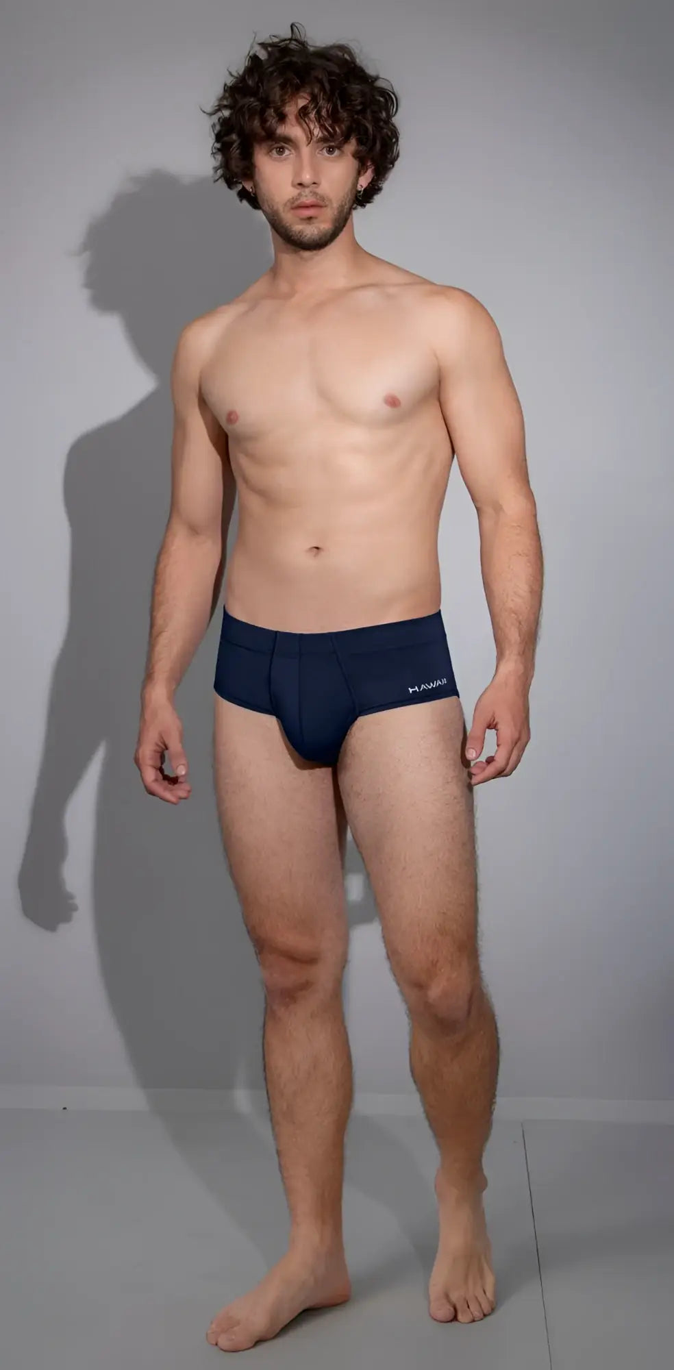 Navy blue hawair 42241 microfiber briefs for men with a subtle logo on the waistband in dark blue color