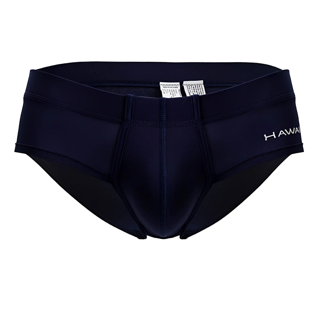 Navy blue hawair 42241 microfiber briefs with a subtle white hawaii logo on the side for swimwear use