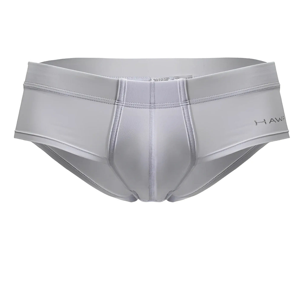 Gray hawk men’s microfiber briefs in white with smooth, form-fitting design and subtle stitching details