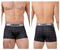 Black havai boxer briefs with subtle blue bird pattern silver waistband made from microfiber for comfortable wear