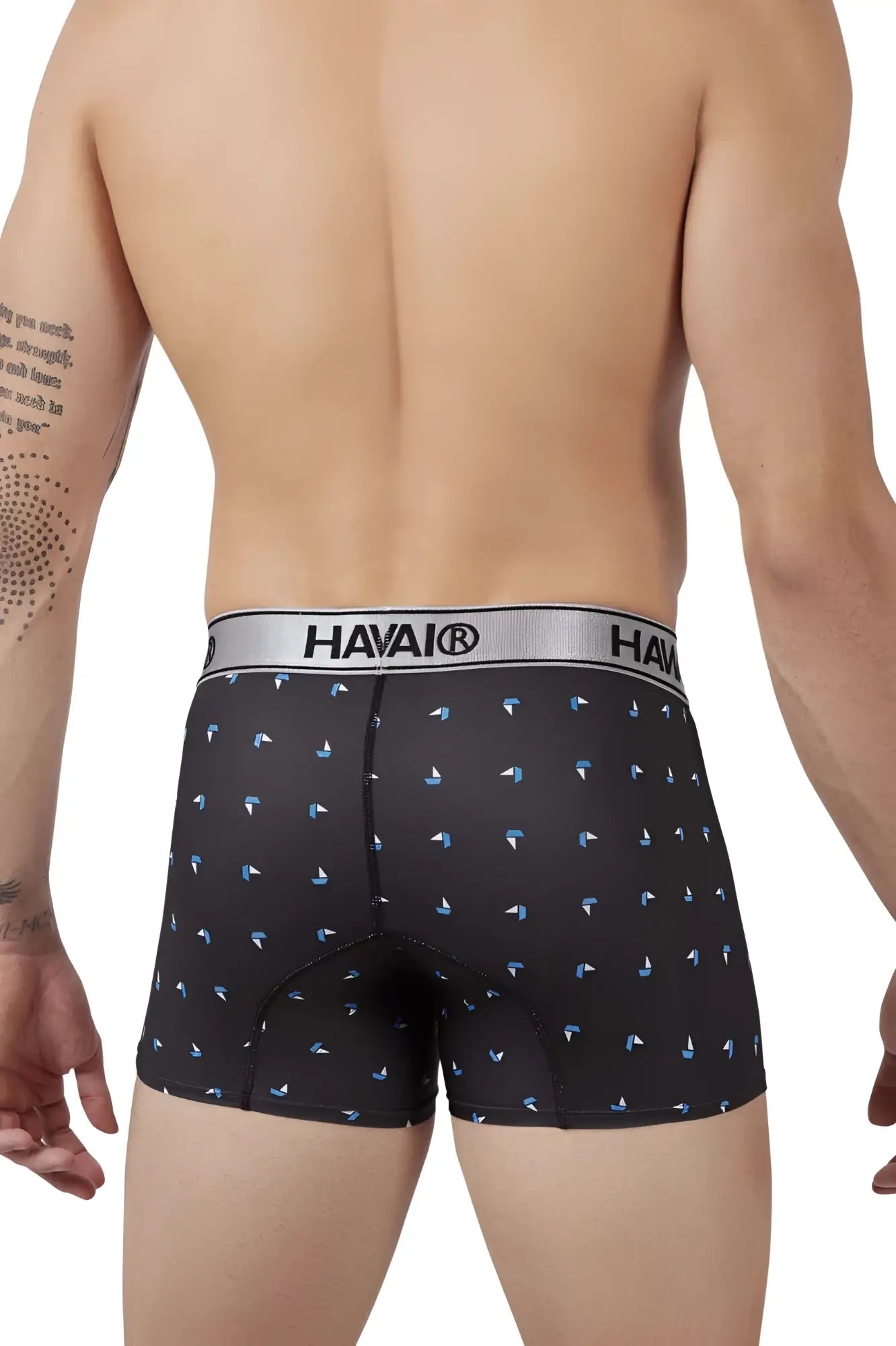 Black havaianas hawaair 42470 printed microfiber boxer briefs with blue sailboat pattern and silver logo waistband