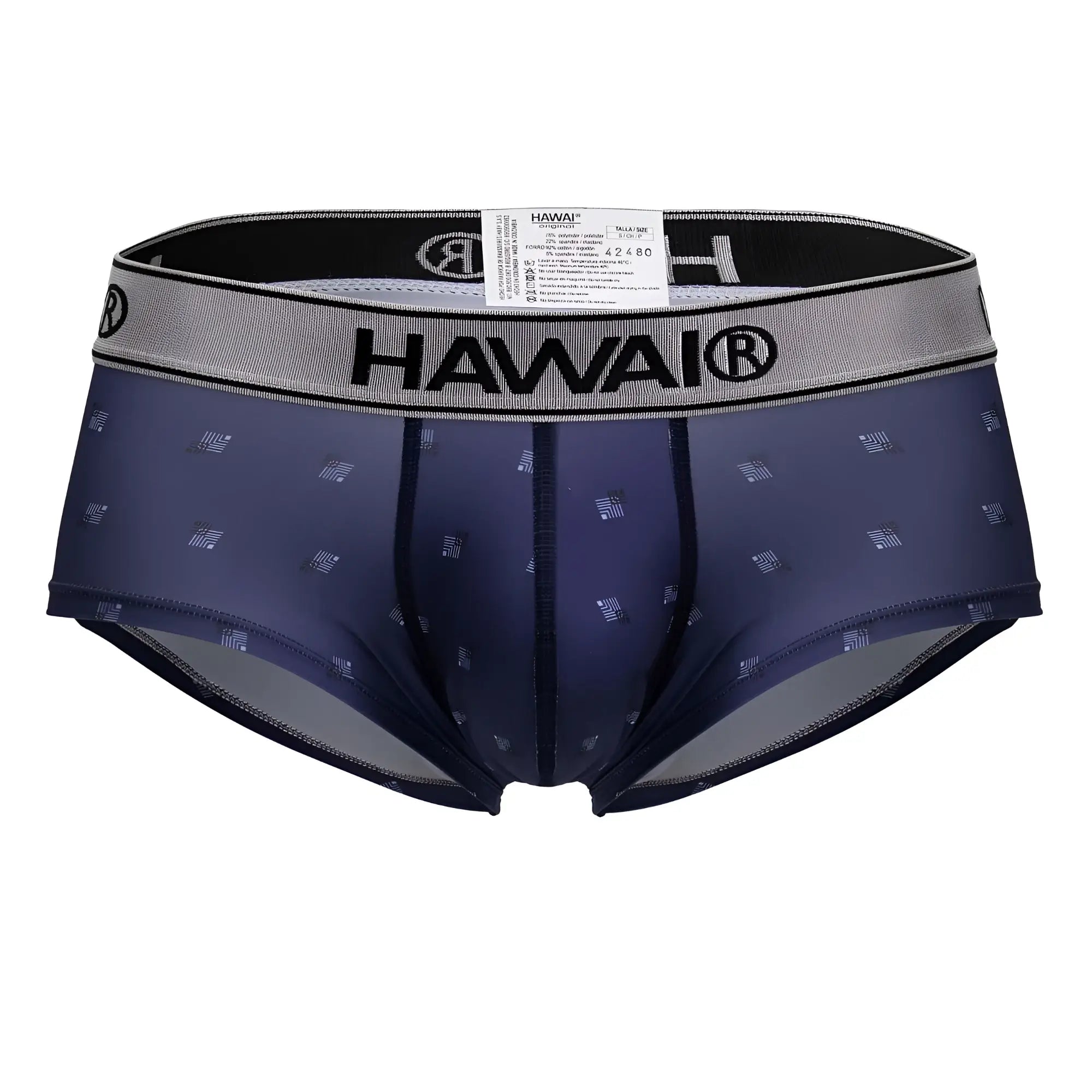 Navy blue Hawai men’s microfiber briefs with subtle geometric pattern and gray elastic waistband HAWAIR 42480 printed microfiber briefs color blue