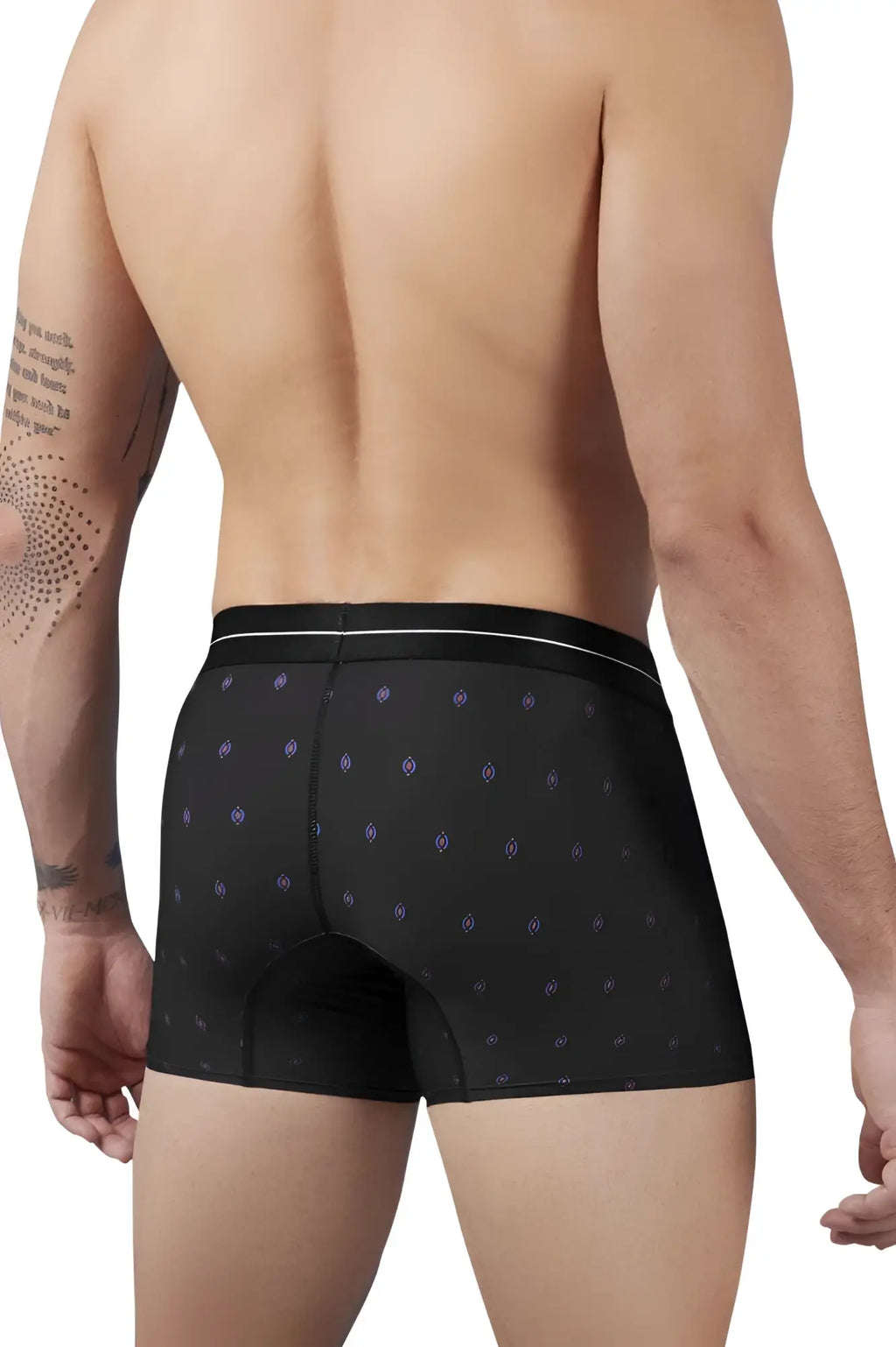 Hawaiir 42520 printed microfiber black boxer briefs with light blue diamond pattern and white waistband trim