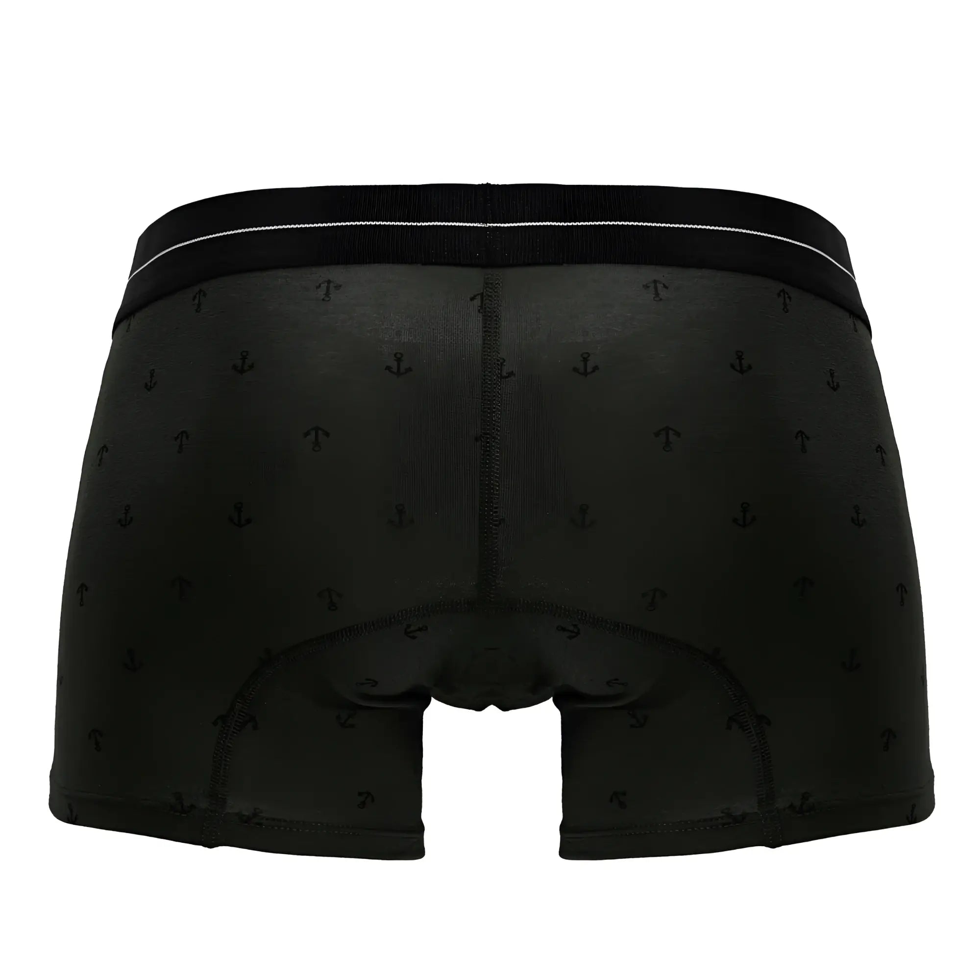 Black boxer briefs with subtle anchor pattern and white waistband trim made from cotton blend featured in hawair 42521 trunks