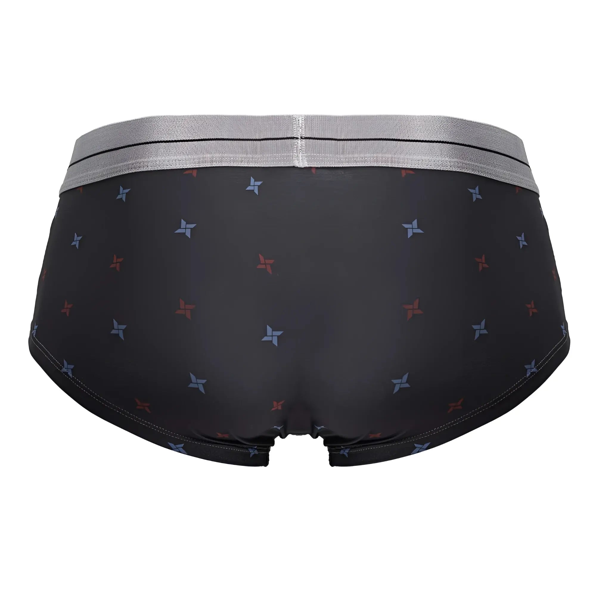 Black men’s HAWAIR 42530 printed microfiber briefs in gray with a gray waistband and red blue star pattern