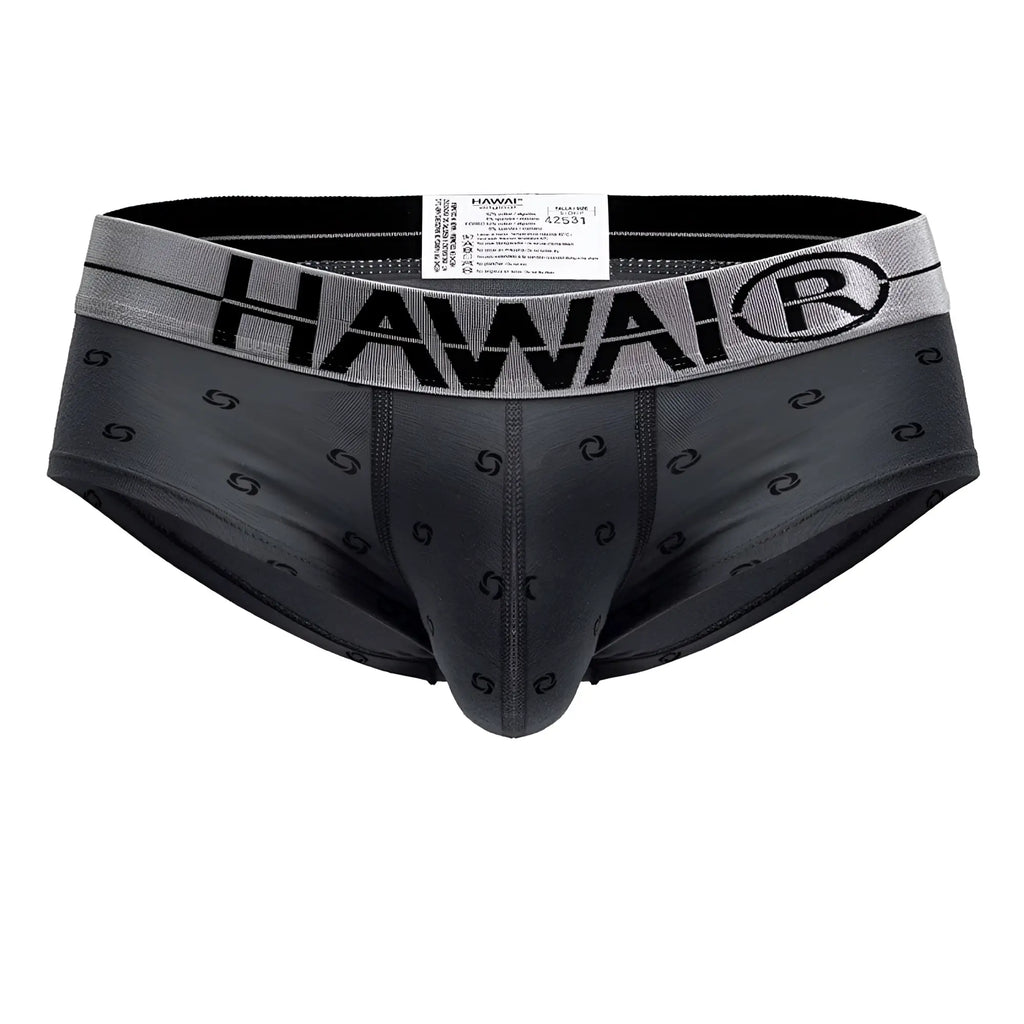 Black and gray hawaiian brand cotton blend briefs in gray with subtle small black swirl pattern front view