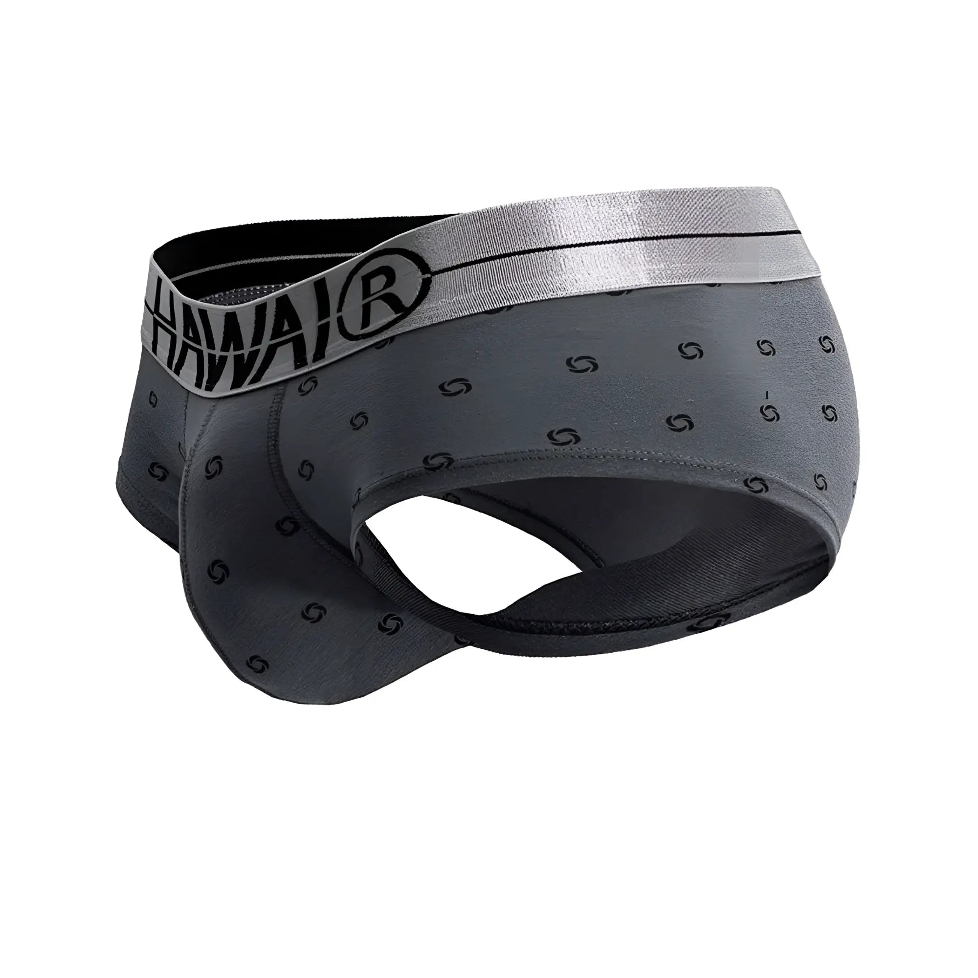 Gray cotton blend hawair 42531 brief with black s pattern and silver waistband featuring hawair logo