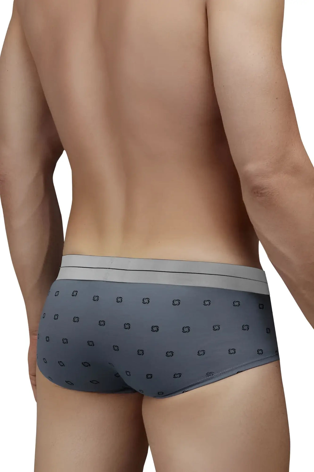 Gray hawair 42531 cotton blend men’s briefs with a subtle black geometric pattern and light gray waistband