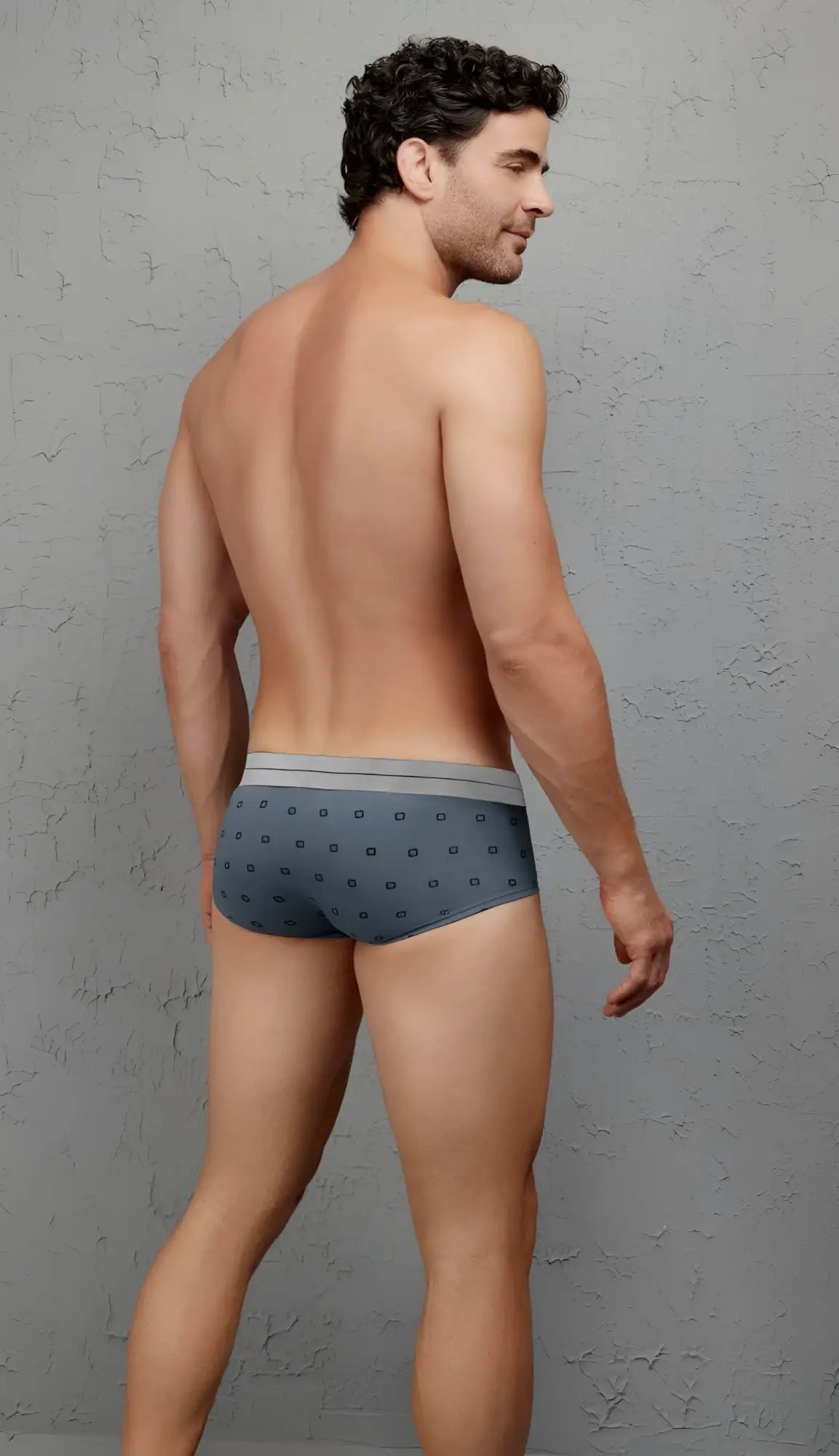 Hawair 42531 gray cotton blend briefs with a subtle geometric pattern and contrasting light gray waistband