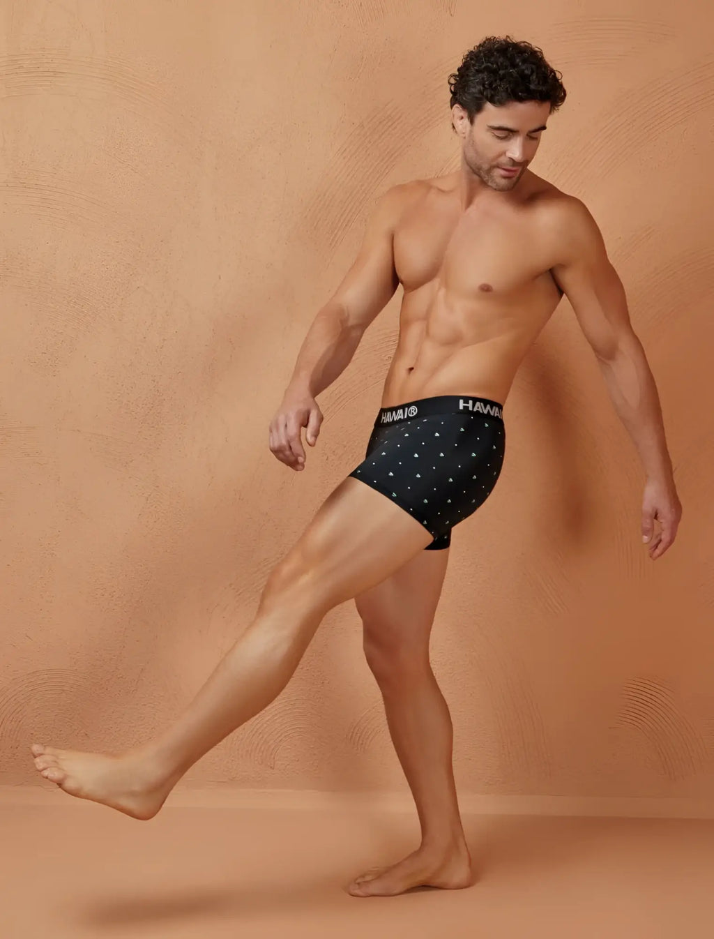 Black h&m mens microfiber briefs with white polka dots hawair 42570 trunks in black color front view