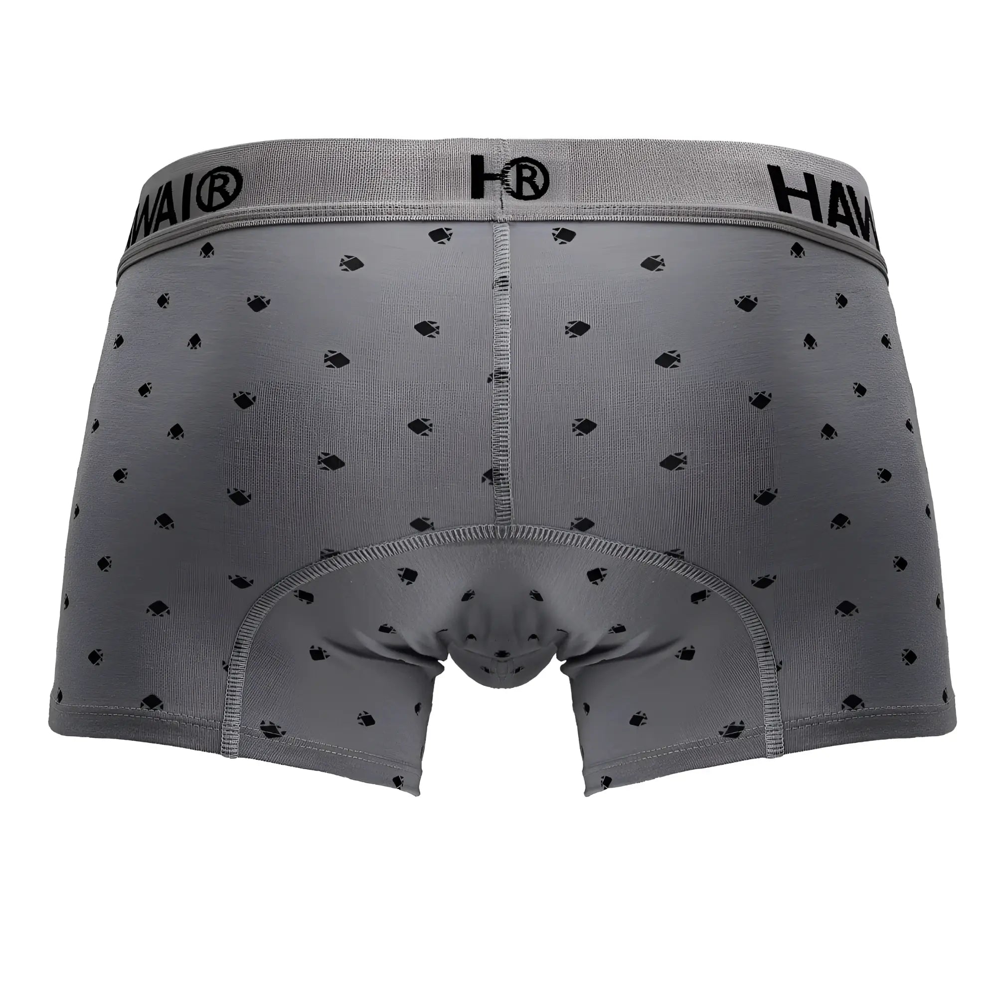 Gray hawair 42571 cotton blend boxer briefs with subtle black fish pattern and elastic waistband logo