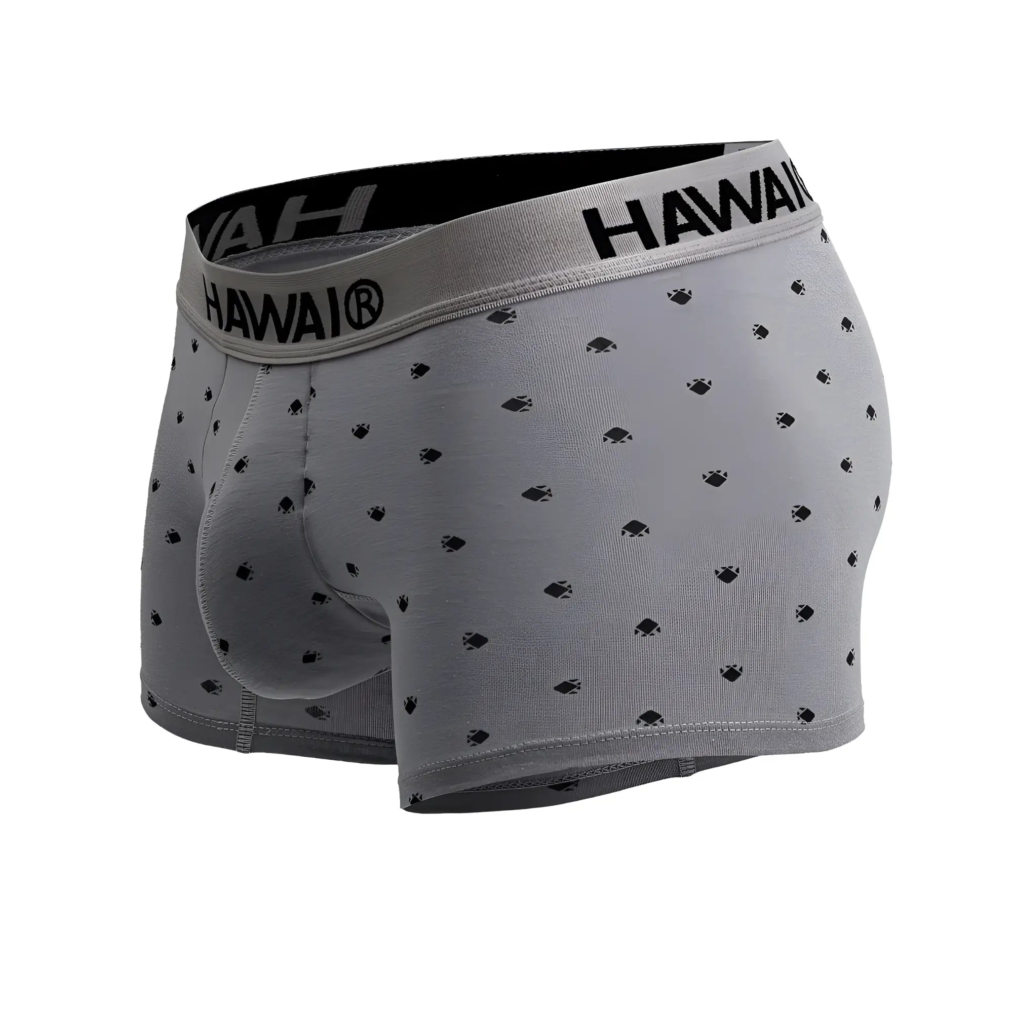 Gray hawai boxer briefs with black fish pattern and branded waistband in cotton blend trunks color gray hawair 42571