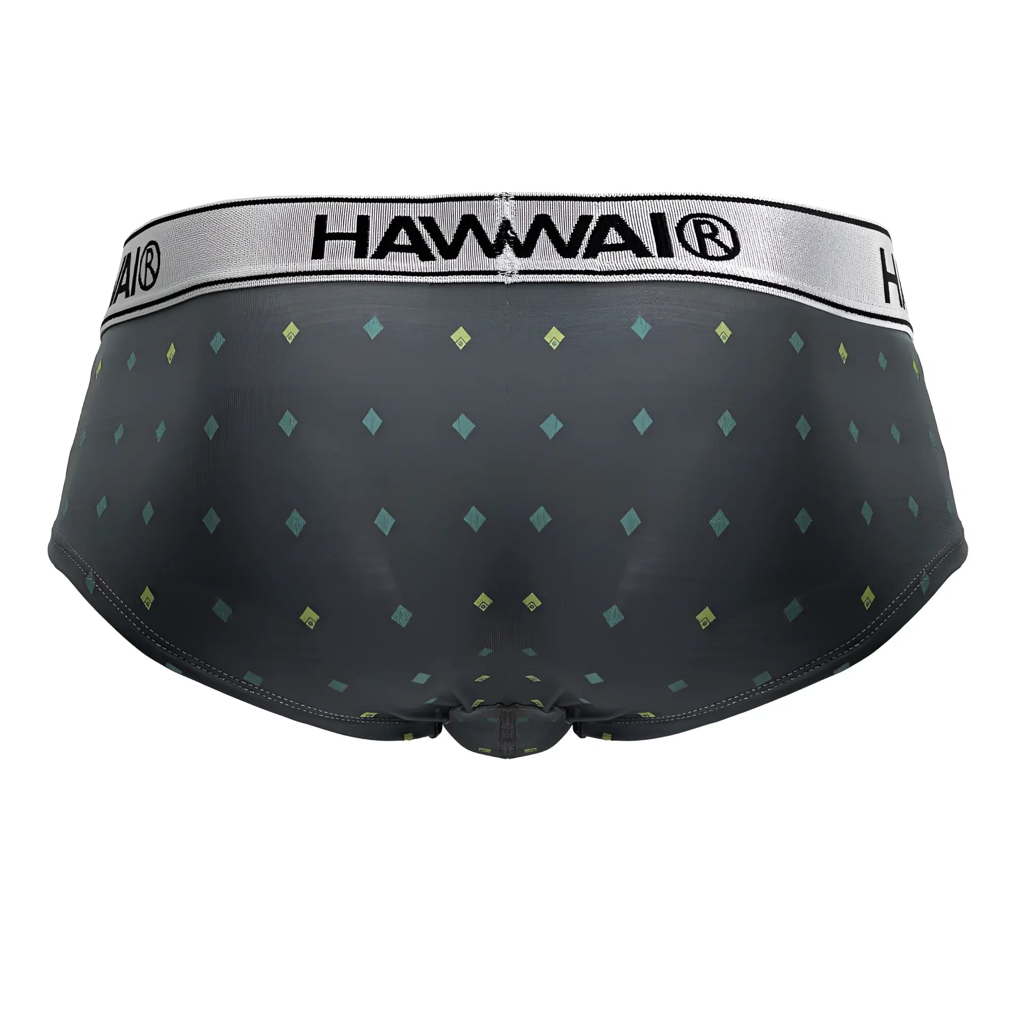 Black hawaii hawair 42580 microfiber briefs in gray with subtle light green and yellow diamond pattern on fabric