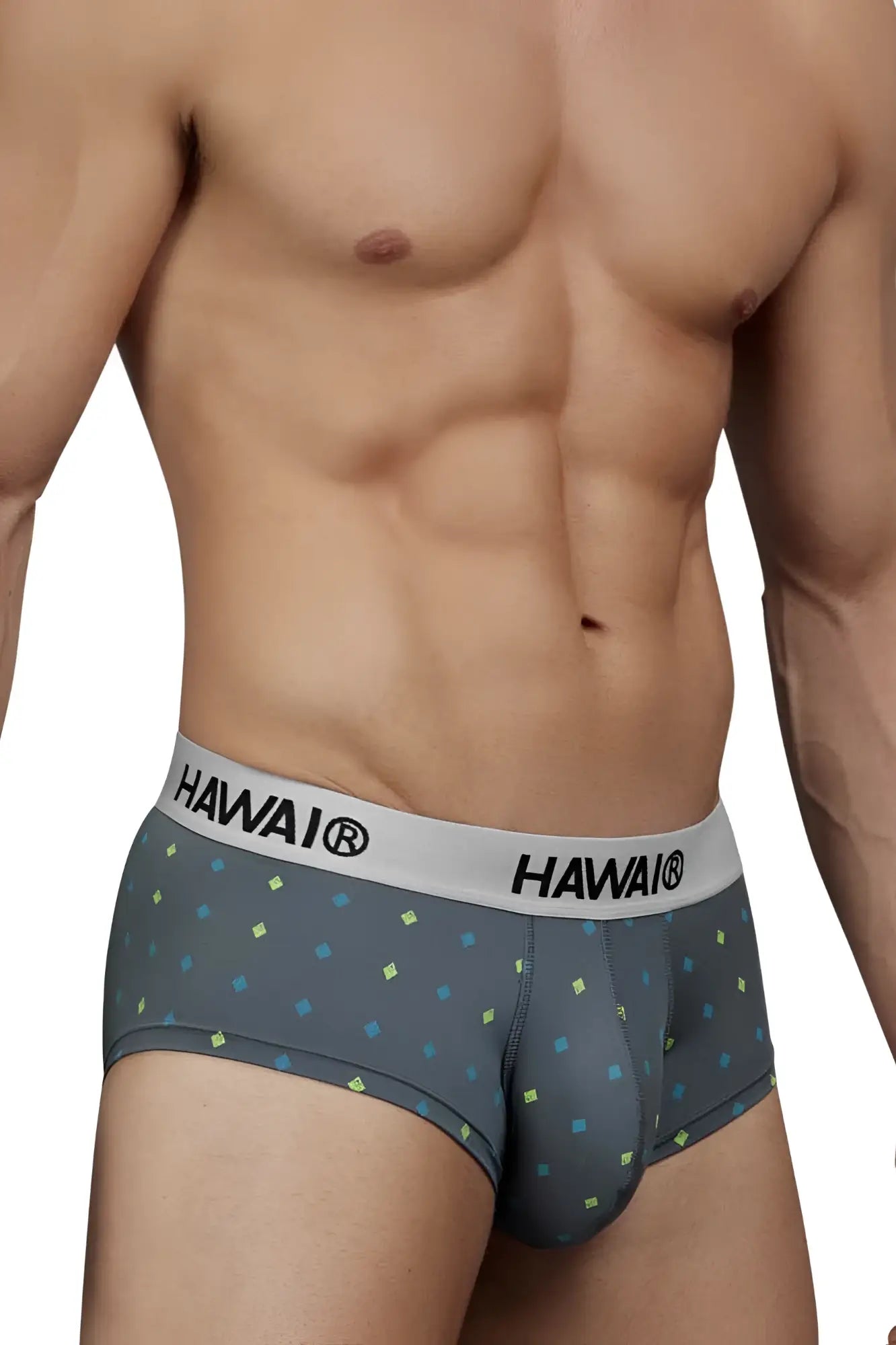 Gray hawai men’s microfiber briefs with a subtle pattern of small blue and yellow squares color gray hawair 42580