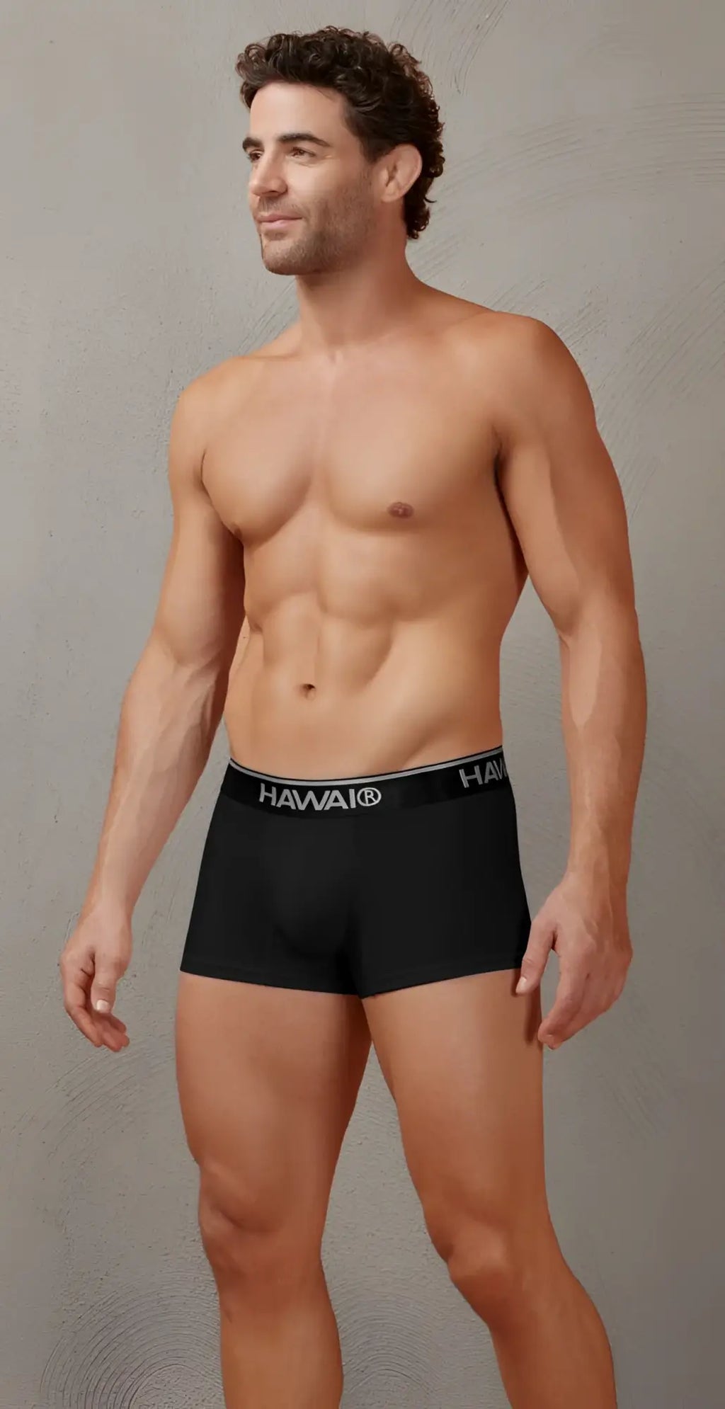 Black mens boxer briefs with white hawaii logo on waistband made of cotton blend for everyday comfort