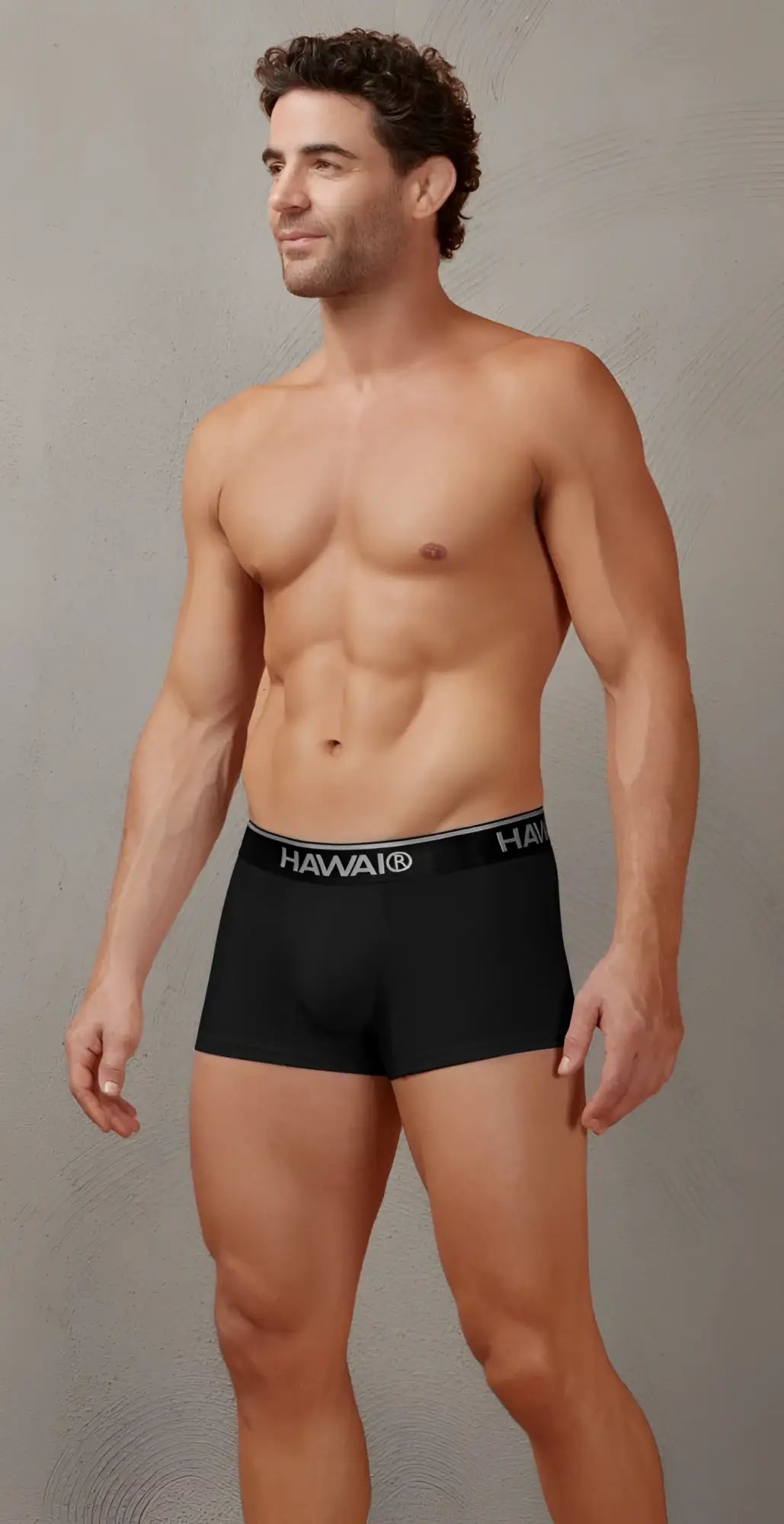 Black mens boxer briefs with white hawaii logo on waistband made of cotton blend for everyday comfort