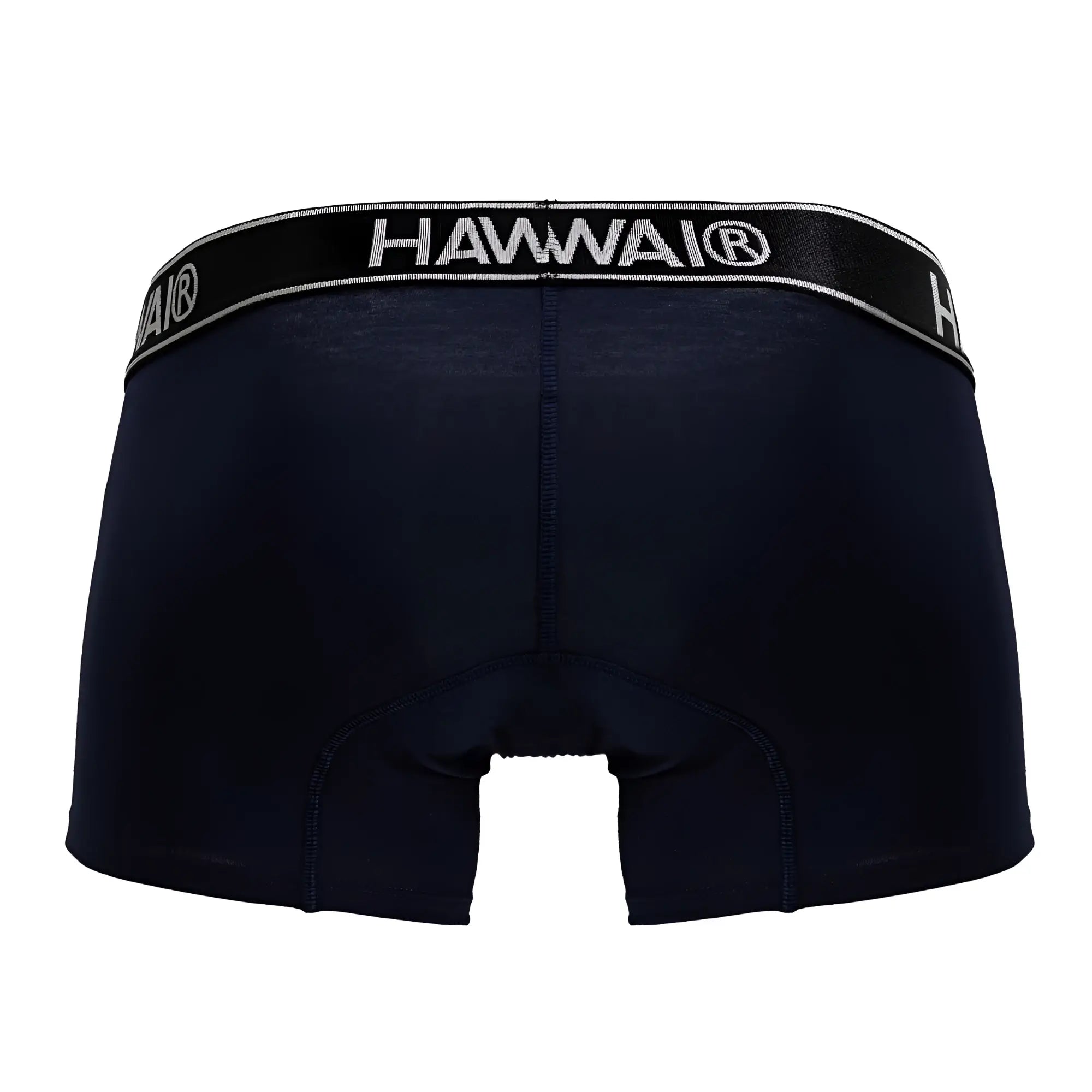 Black hawaii brand dark blue cotton blend trunks with contrasting white logo band front view