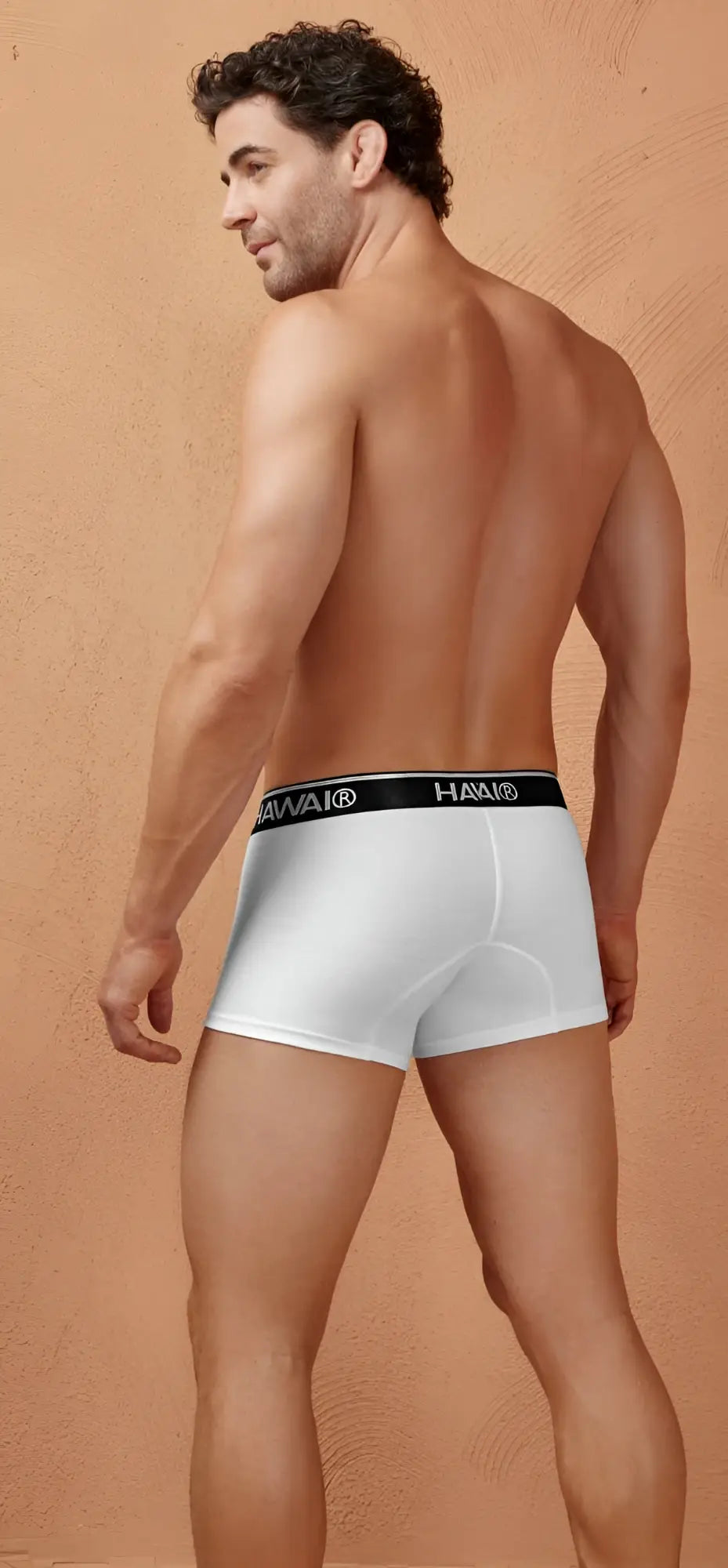 White h&m cotton blend boxer briefs with black elastic waistband featuring the brand logo hawair 4986 trunks