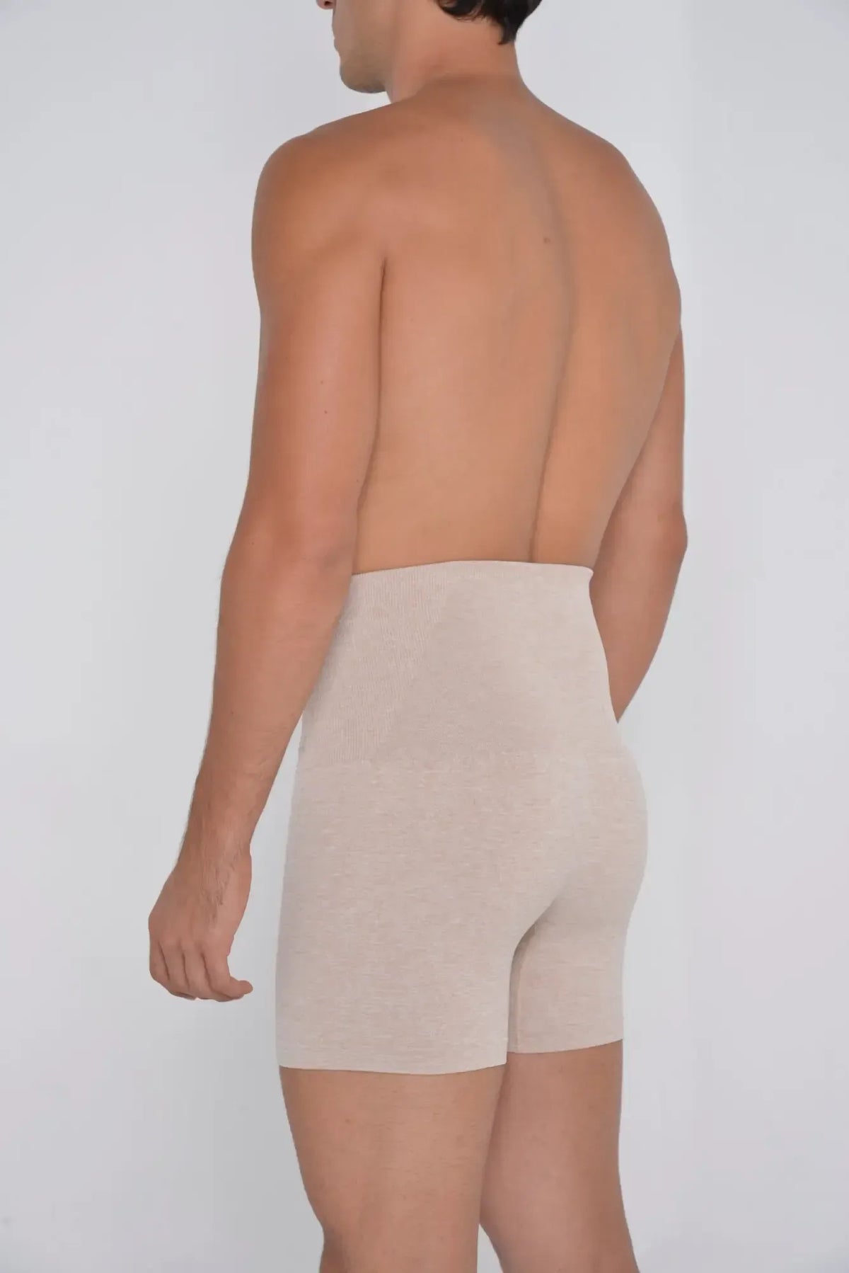 Beige ribbed knit high waist shaper trunks menâs briefs designed for comfortable shaping and support