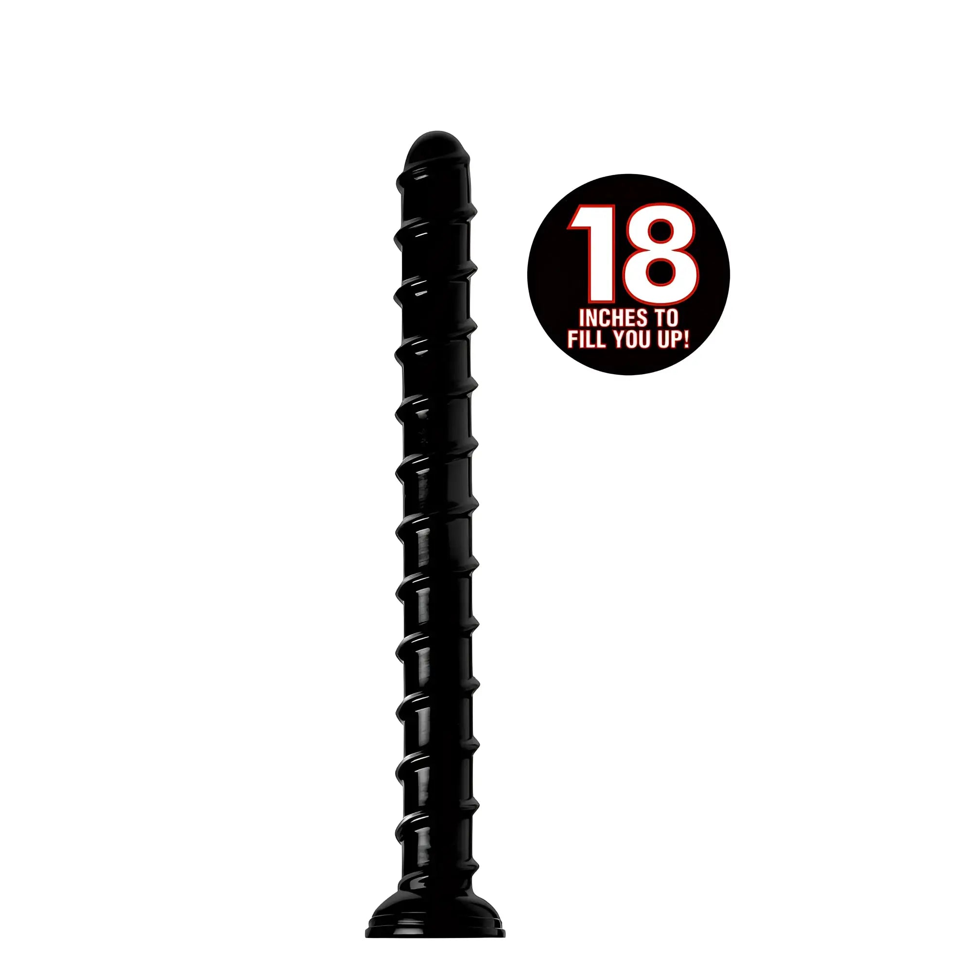 Black 18 inch phallic shaped dildo with textured spiral design hosed hosed swirl thick anal snake