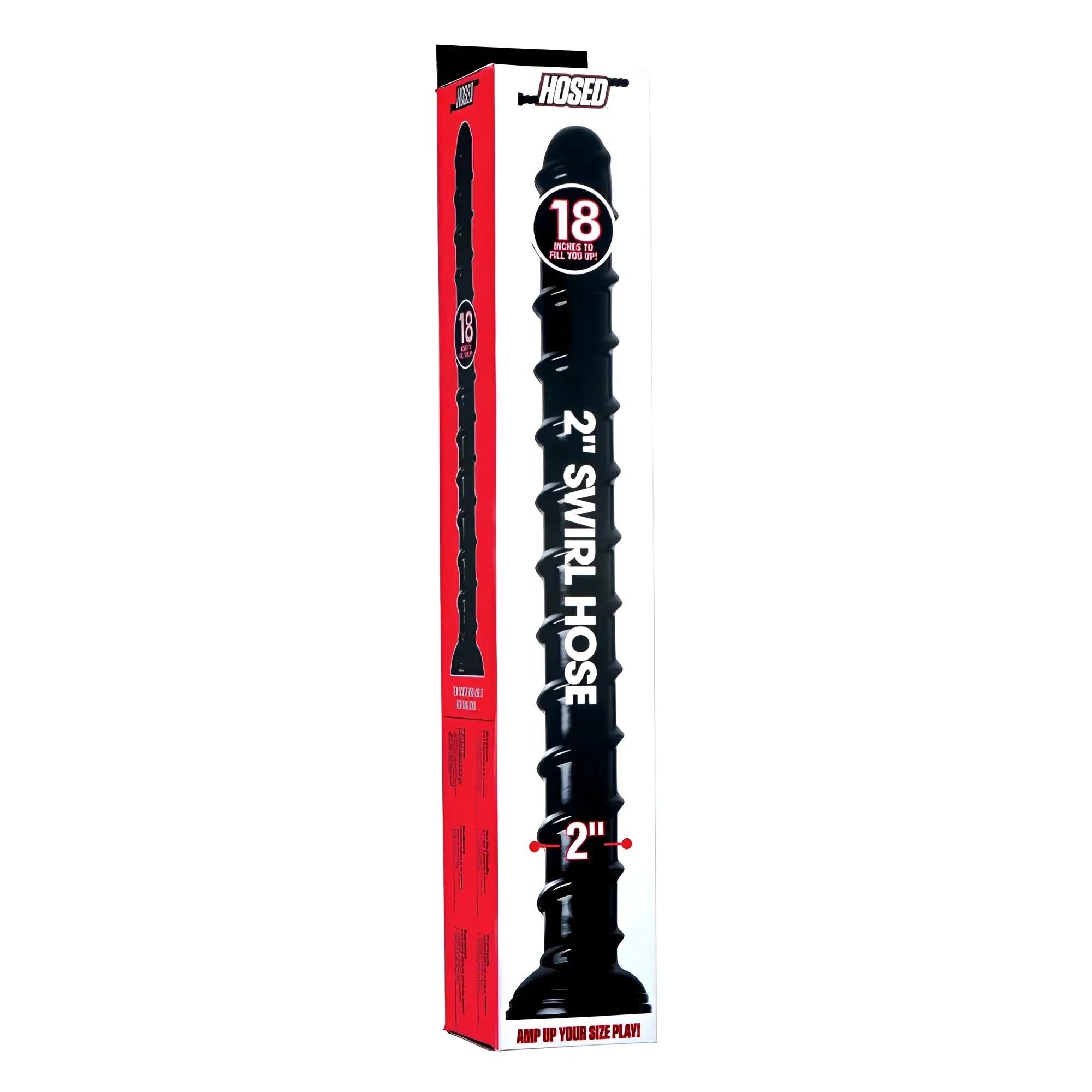 Black 2-inch swirl thick anal snake hose 18 inches long in branded hosed packaging