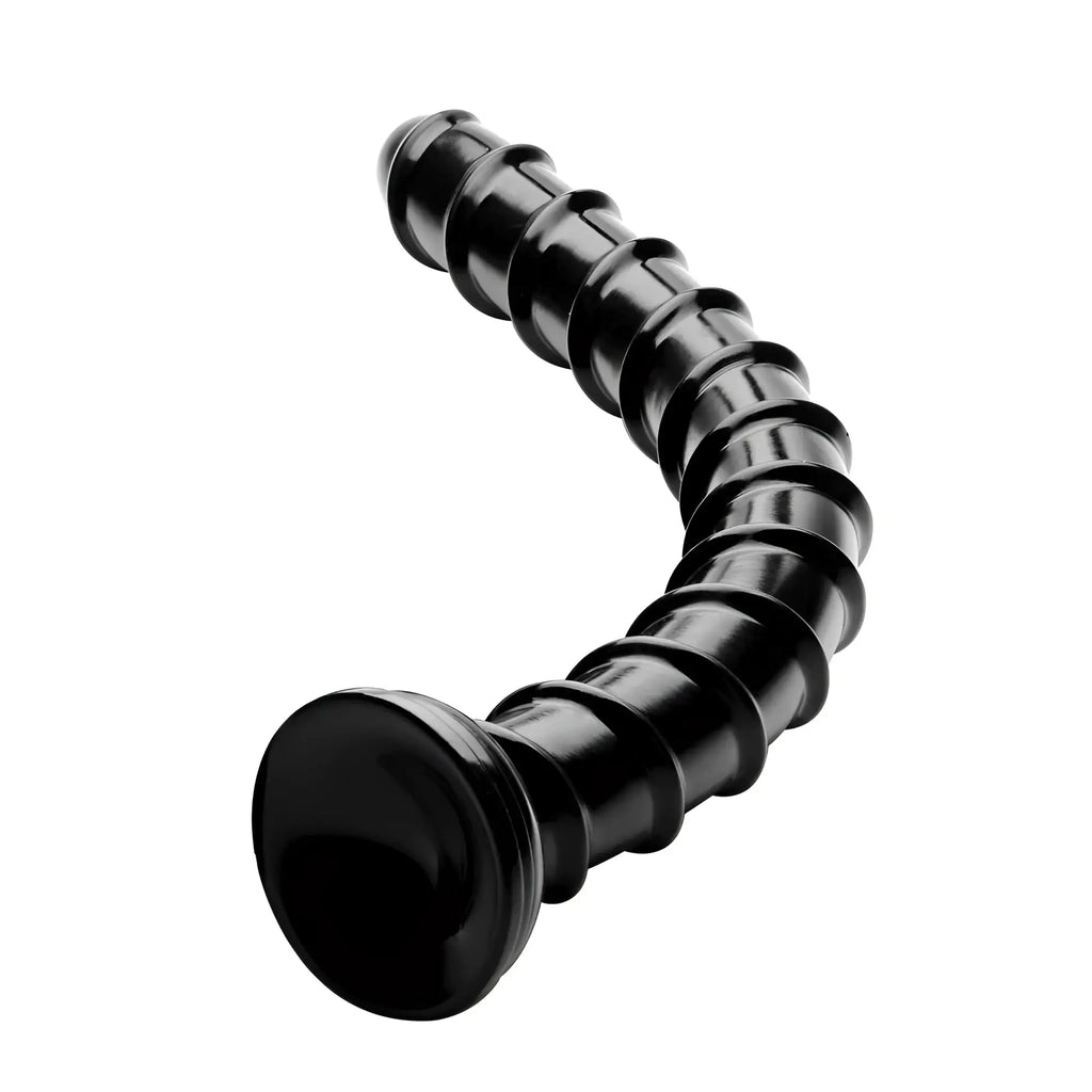Black glossy flexible gooseneck lamp with segmented design featured in hosed hosed 18in swirl thick anal snake product
