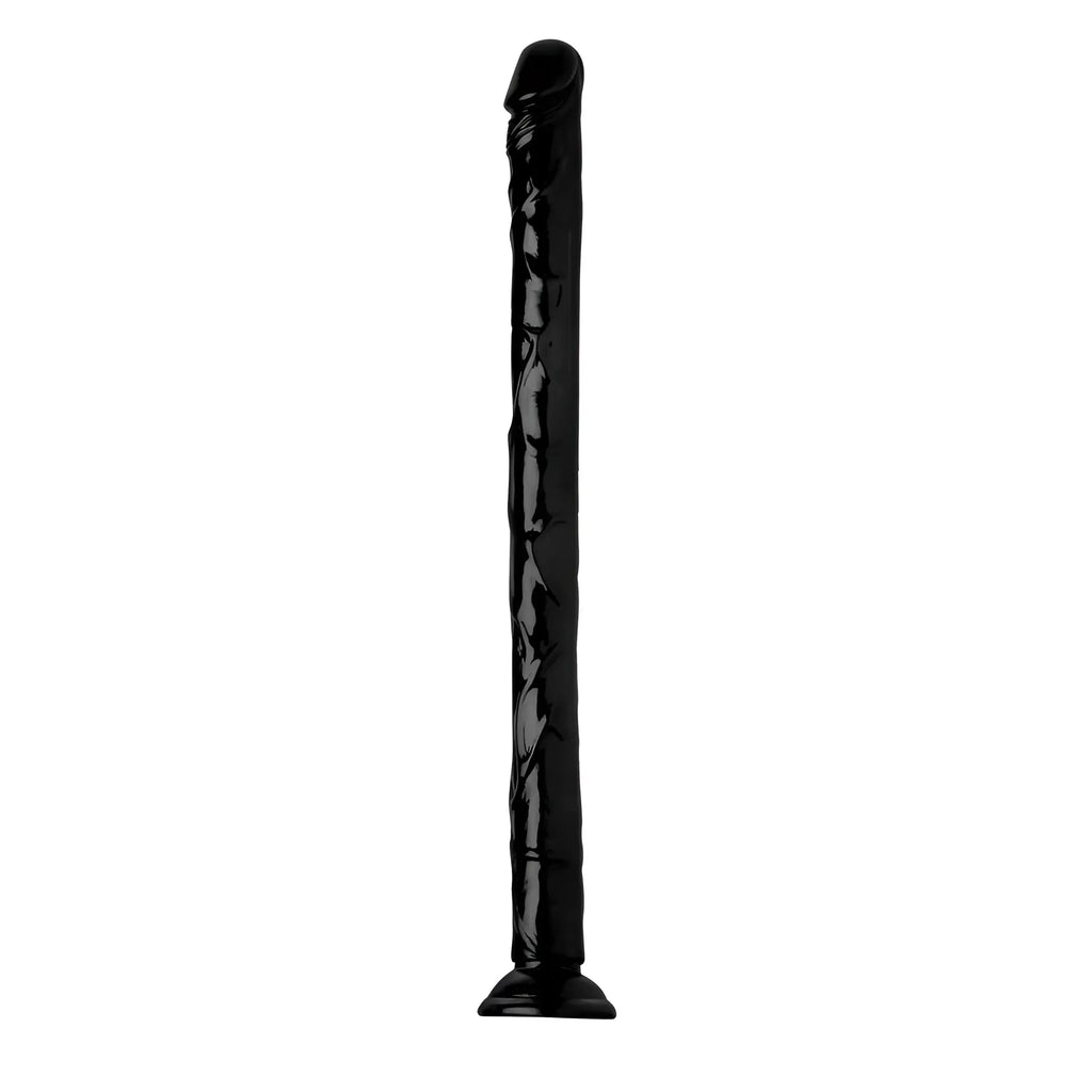 Black glossy silicone dildo with textured ridges and flared base from the hosed hosed 19in realistic anal dildo