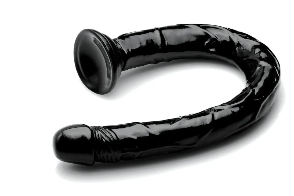 Black glossy silicone anal plug with textured surface and flared base from hosed realistic hose 19in product