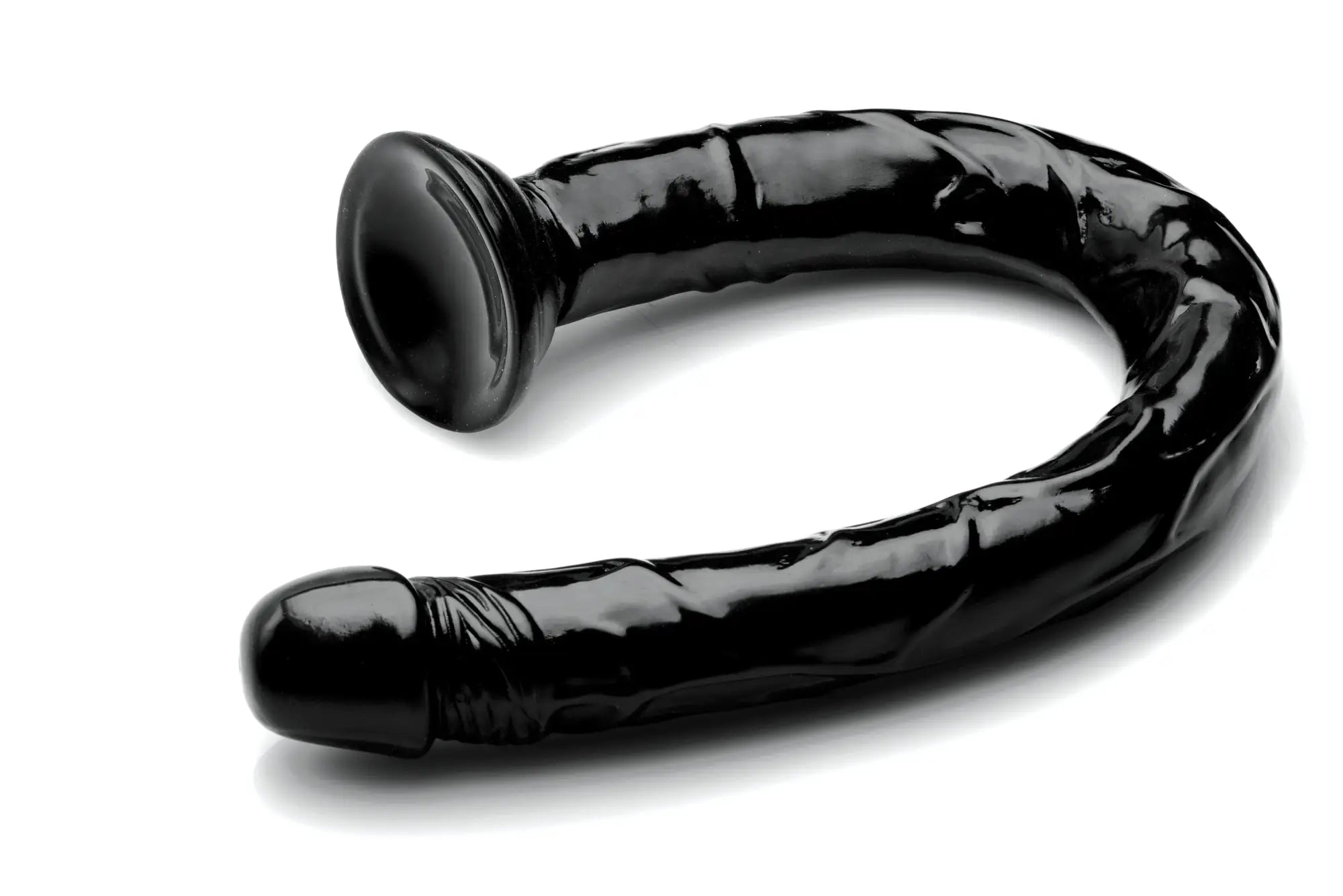Black glossy silicone anal plug with textured surface and flared base from hosed realistic hose 19in product