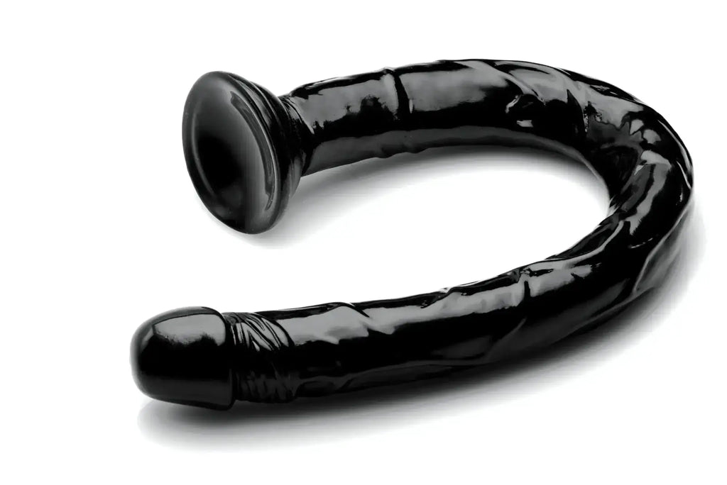 Black glossy silicone anal plug with textured surface and flared base from hosed realistic hose 19in product