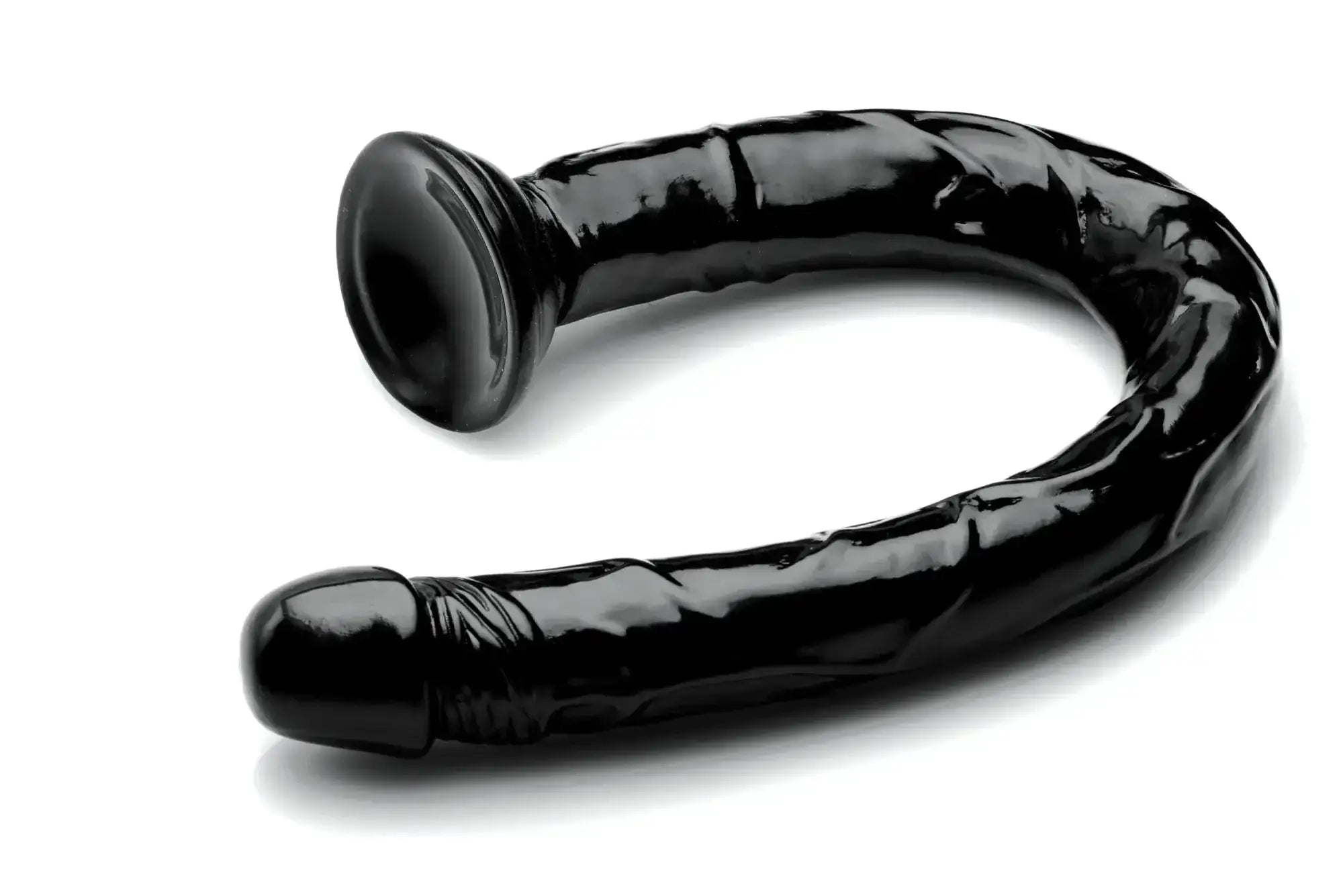Black glossy silicone anal plug with textured surface and flared base from hosed realistic hose 19in product