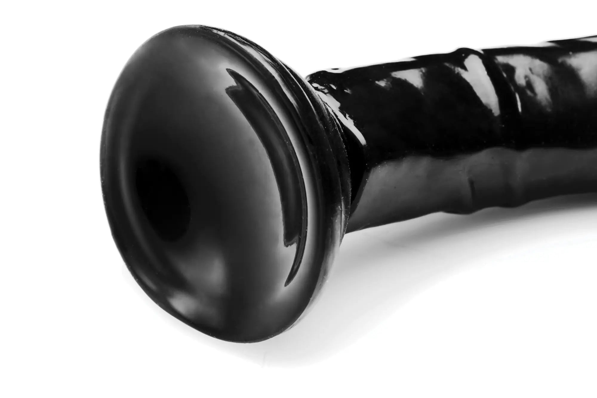 Black glossy silicone dildo with flared base and textured shaft from hosed realistic hose 19in collection