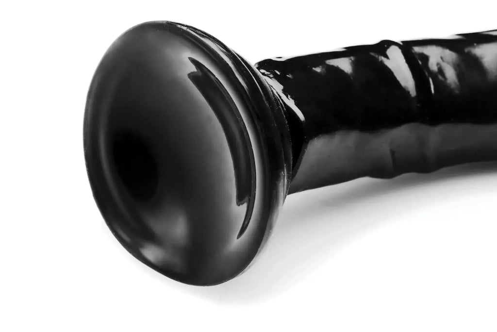 Black glossy silicone dildo with flared base and textured shaft from hosed realistic hose 19in collection