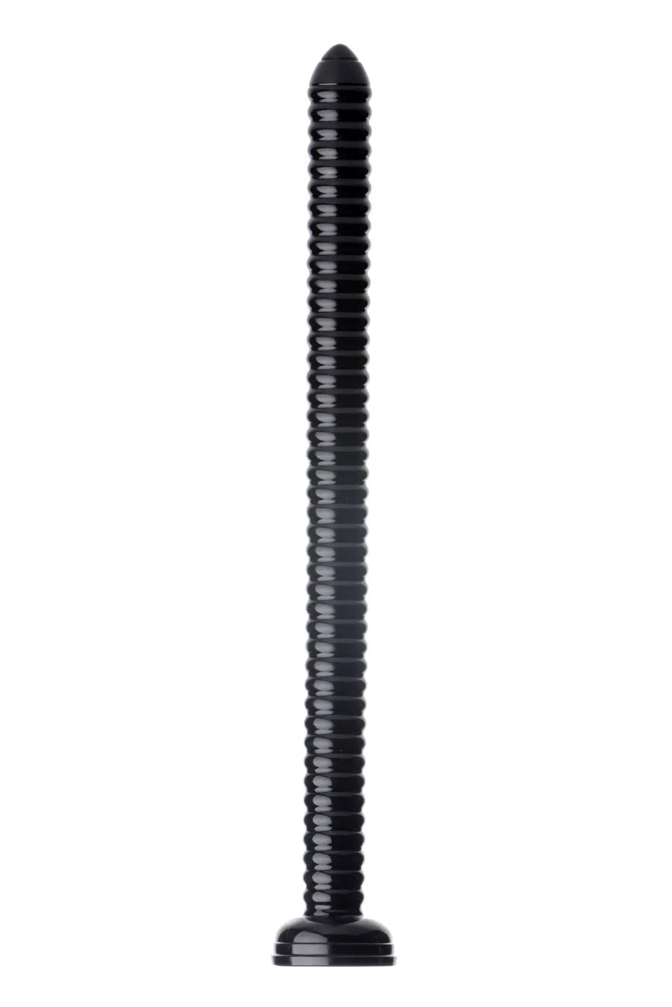 Black ribbed plastic dildo with rounded ends from hosed ribbed hose 19in for textured pleasure use