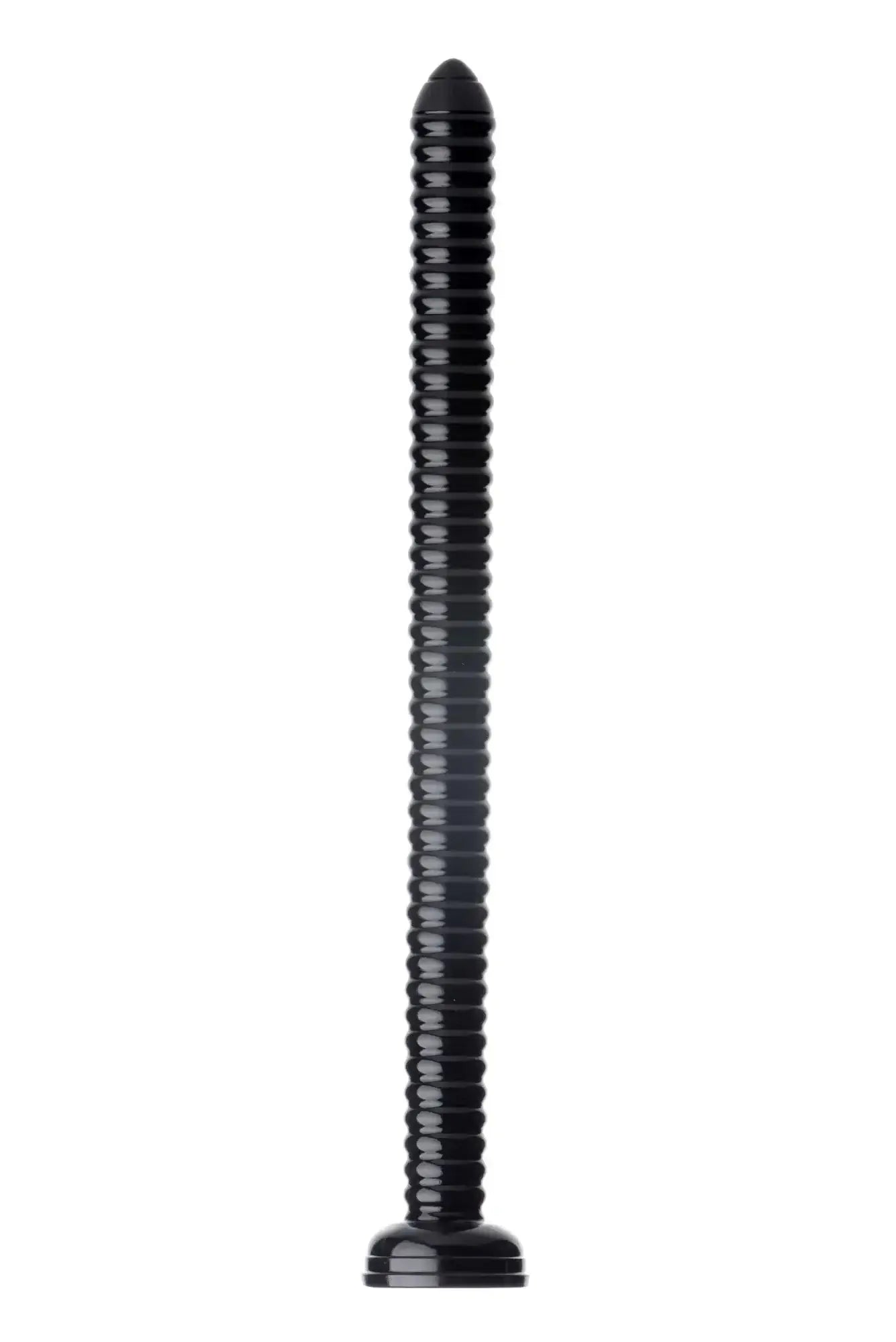 Black ribbed plastic dildo with rounded ends from hosed ribbed hose 19in for textured pleasure use